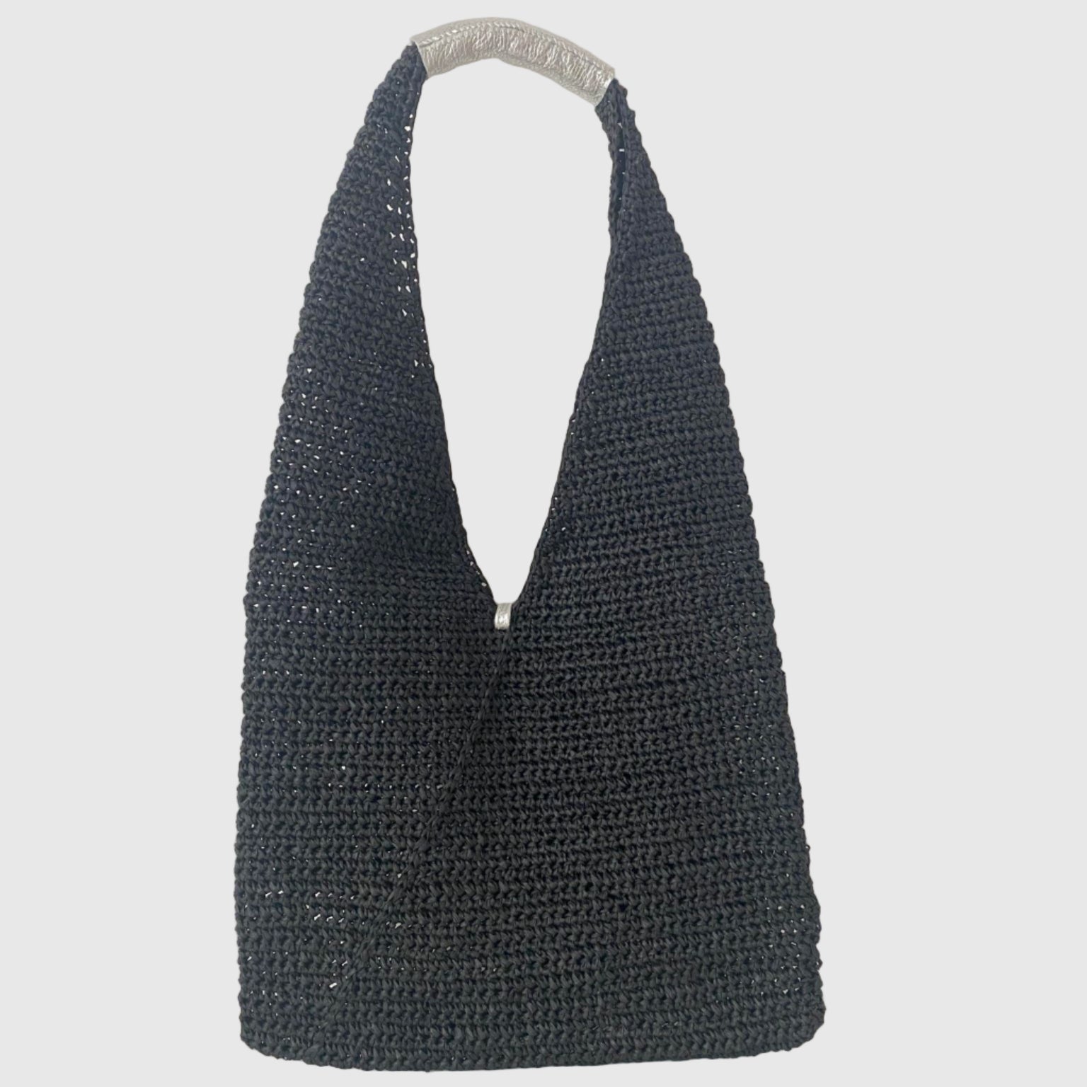 ブラック×シルバーシマ― / ヘンプワンハンドルバッグ