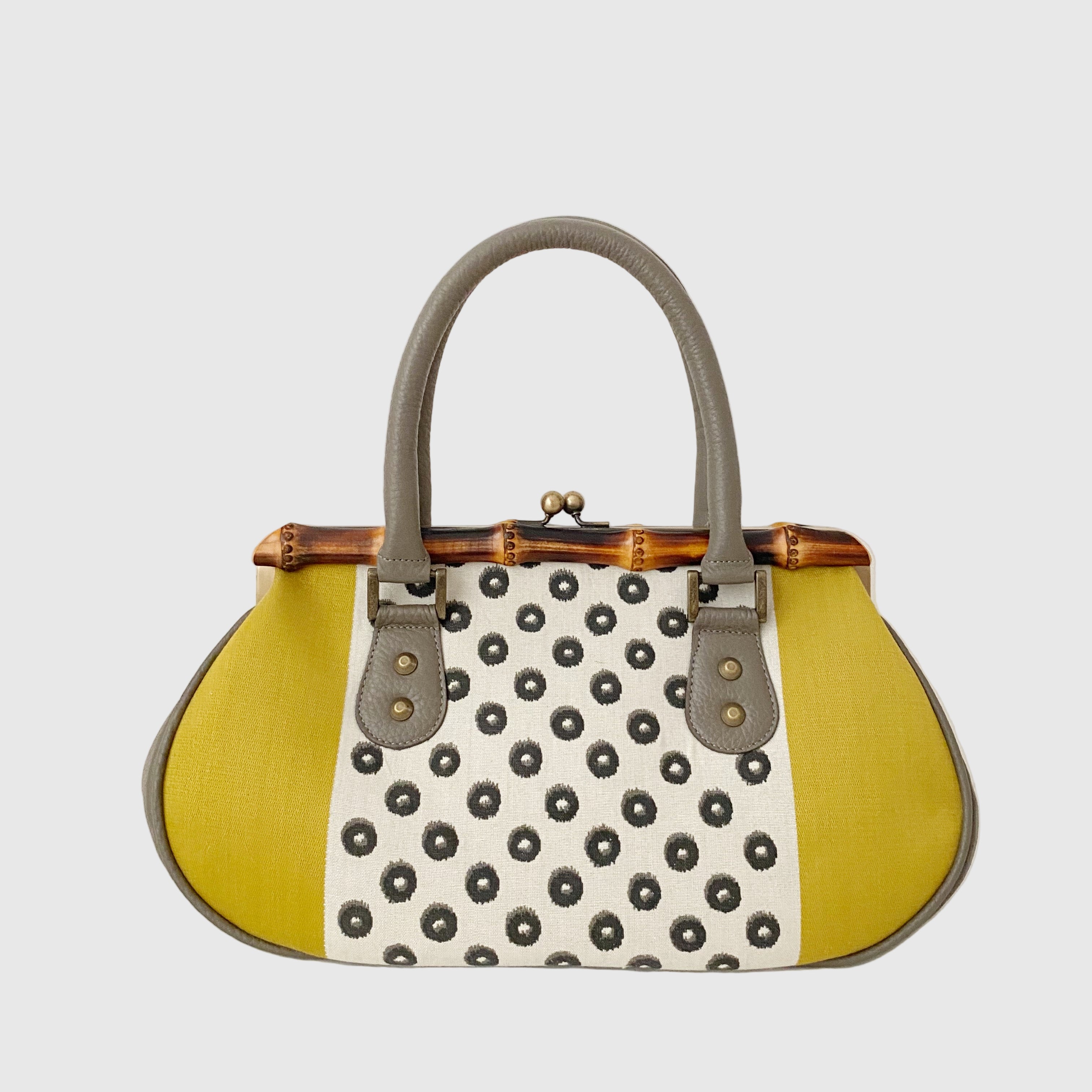 イカットイエロー L / バンブーがま口S