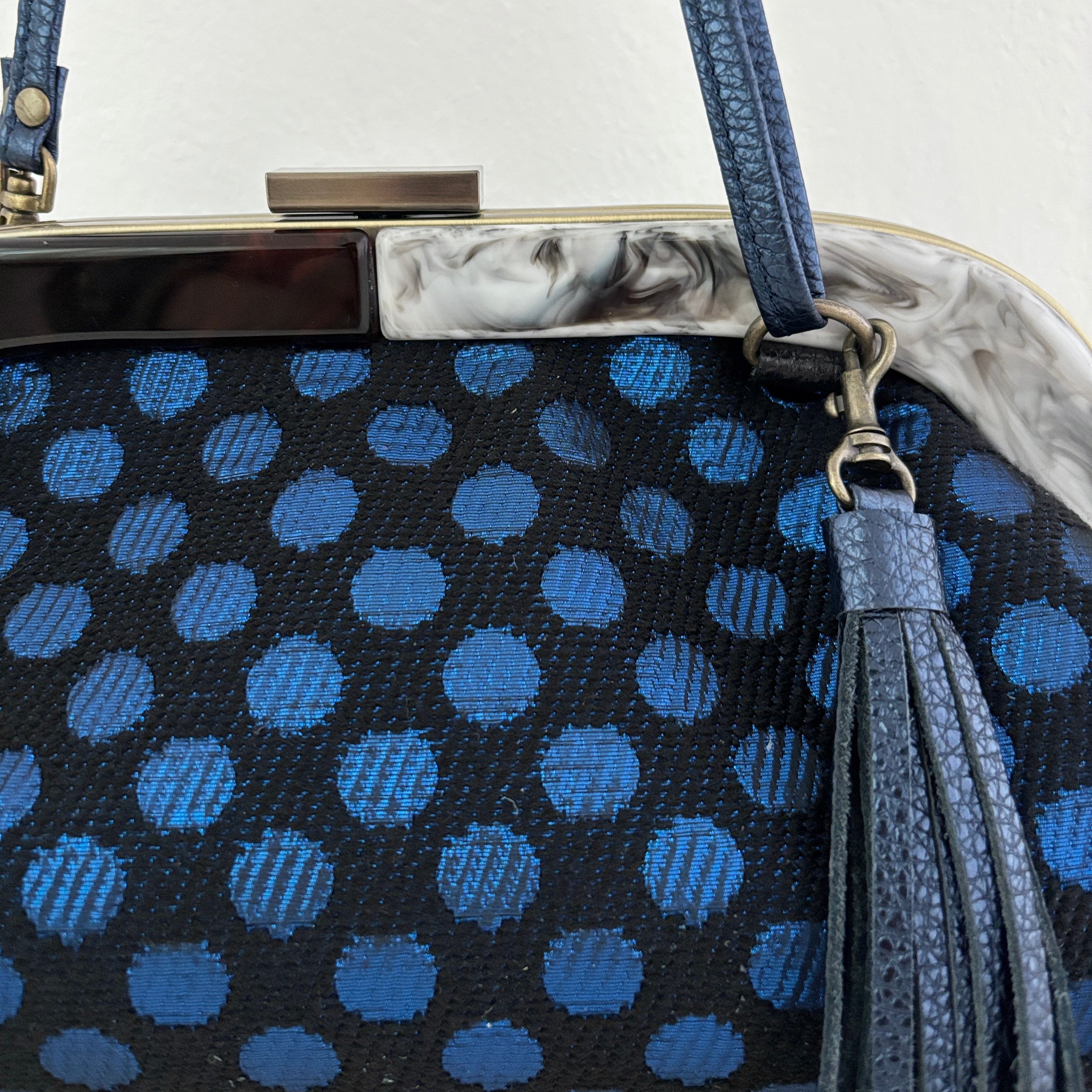 ネイビーラメドット / バイカラーがま口ポシェット