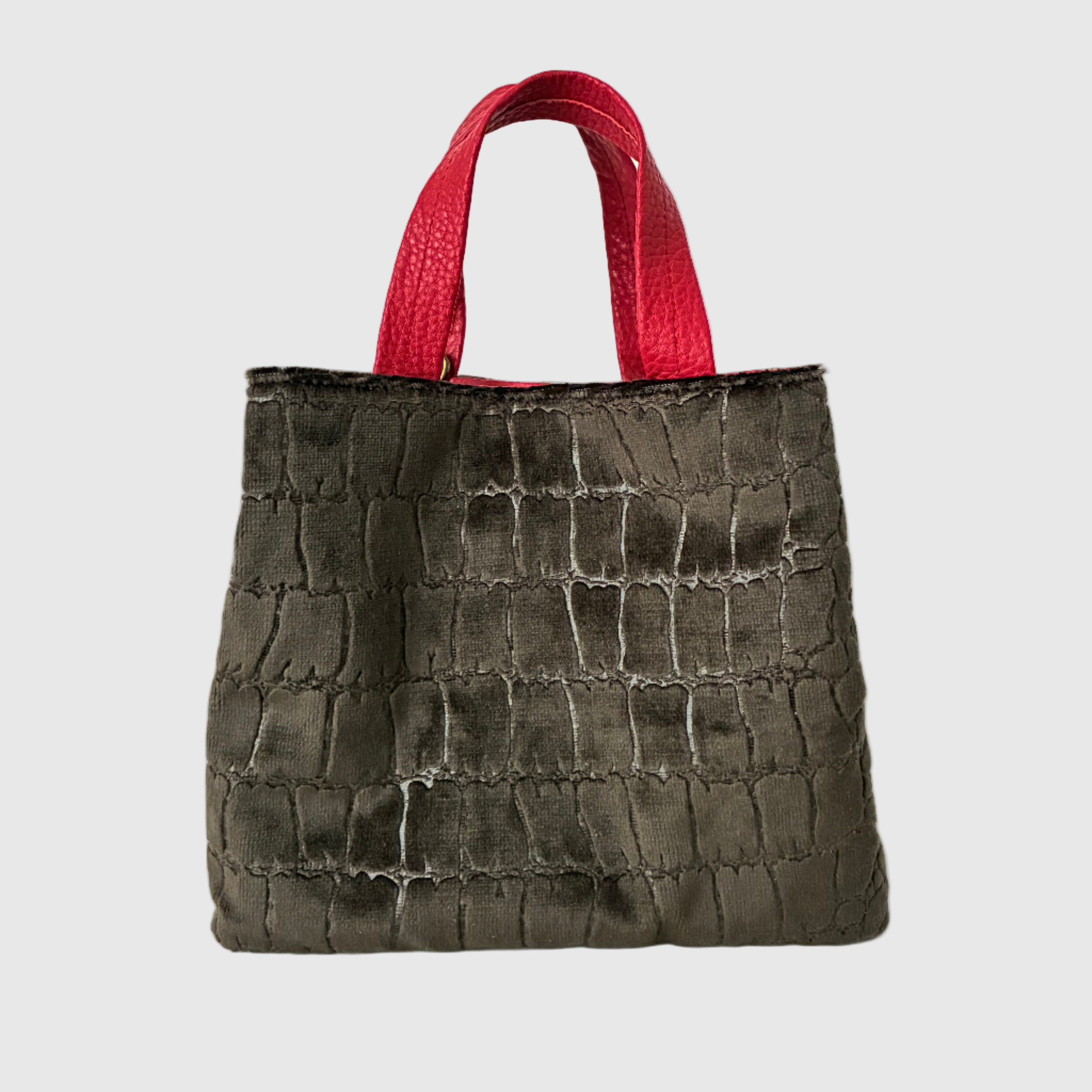 ベロア型押しダークブラウン / ボートバッグS