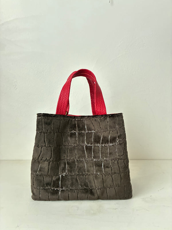 ベロア型押しダークブラウン / ボートバッグS