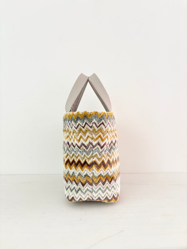 ベロアジグザグホワイト / ボートバッグS