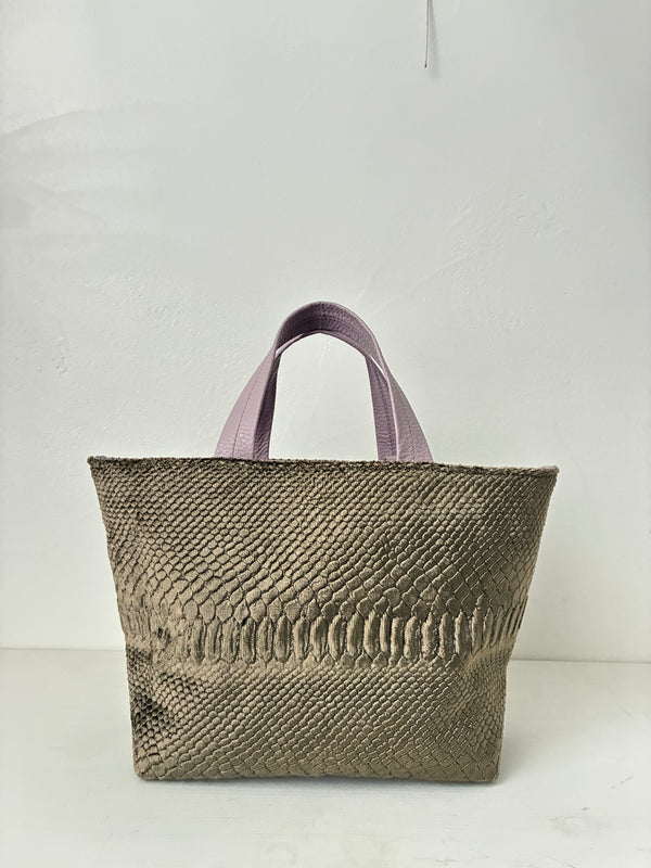 ベロア型押しベージュ / ボートバッグS