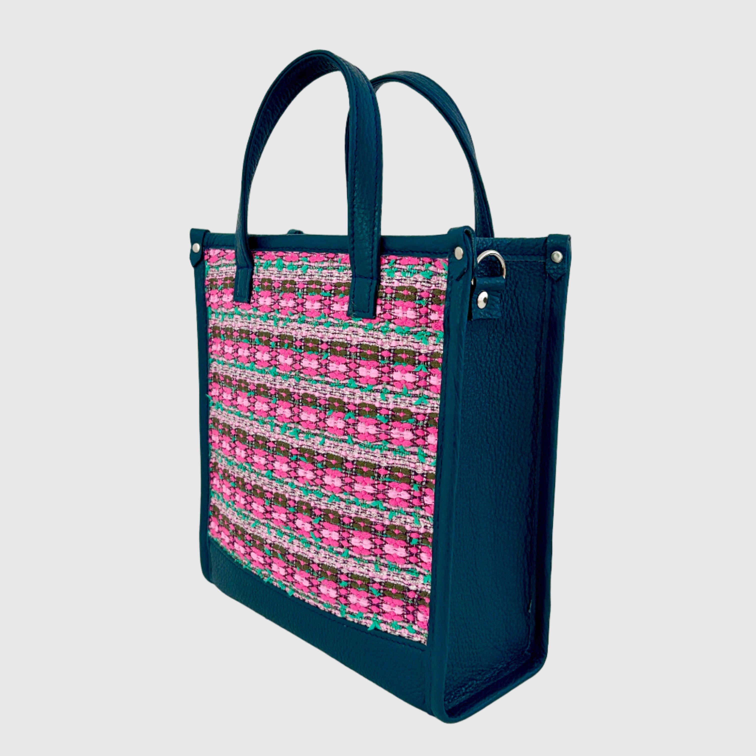 ピンクマークボーダーS×ディープオーシャン / バーティカルトート トールS