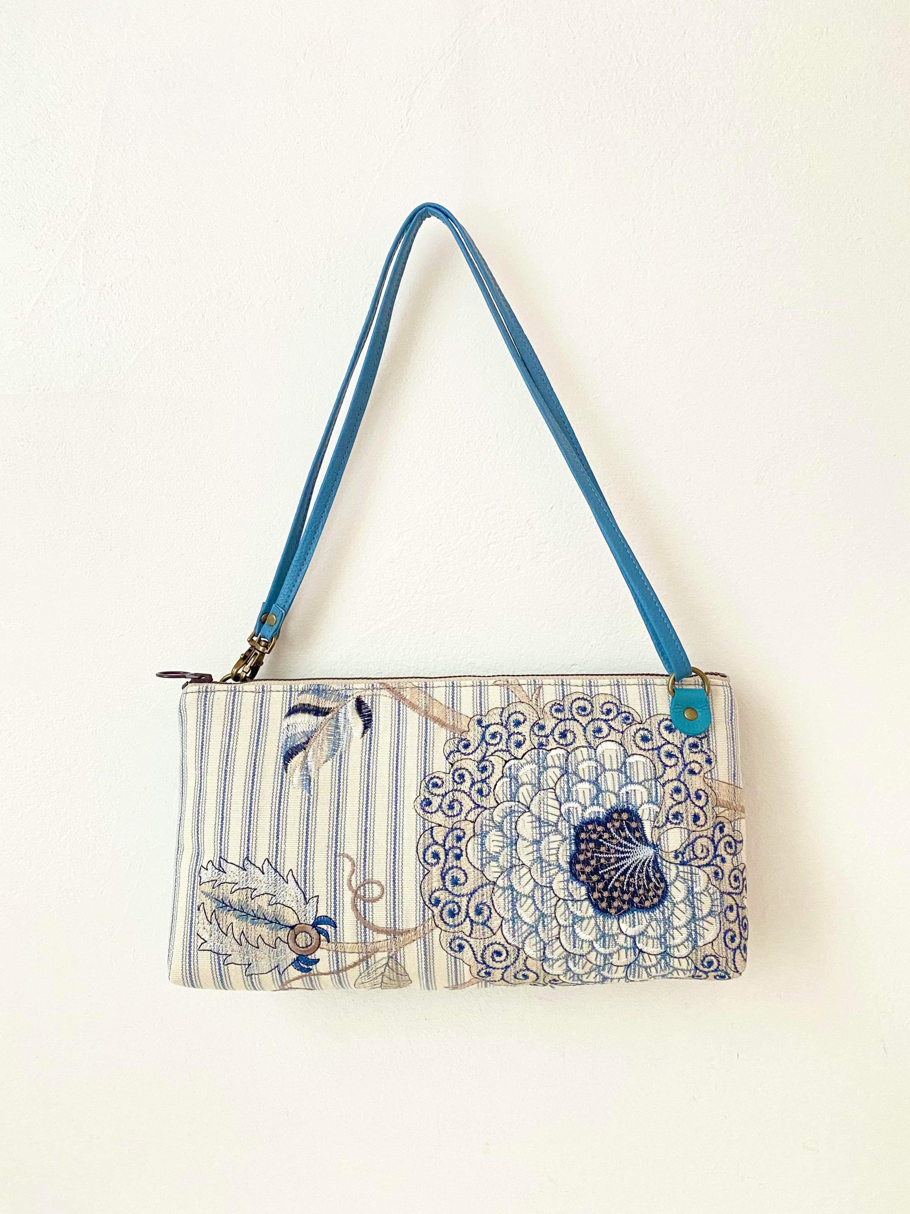 ボタニカルブルーストライプL / フラットポシェット