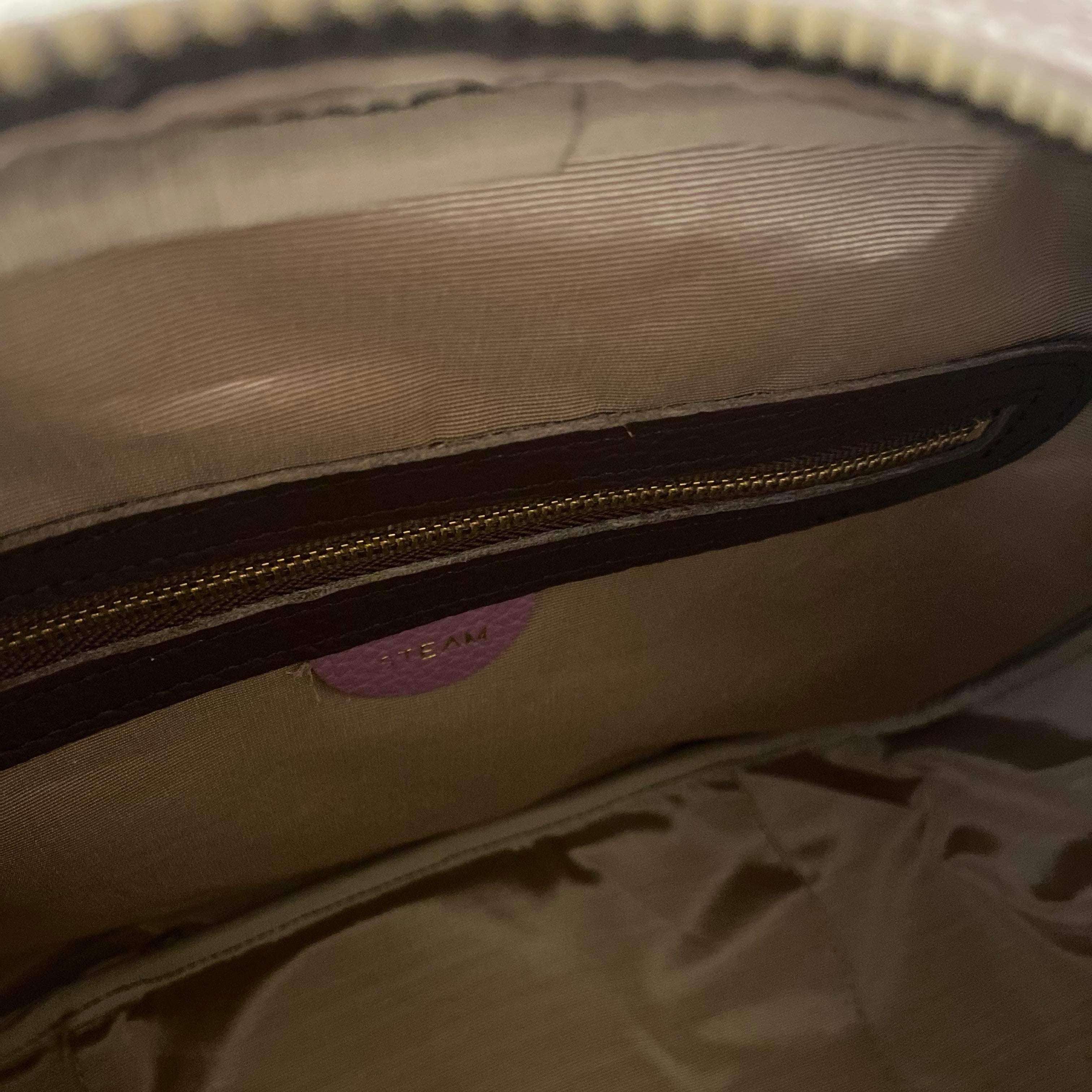 シルクプリントベージュxオレンジ L/ ラウンドボストンM