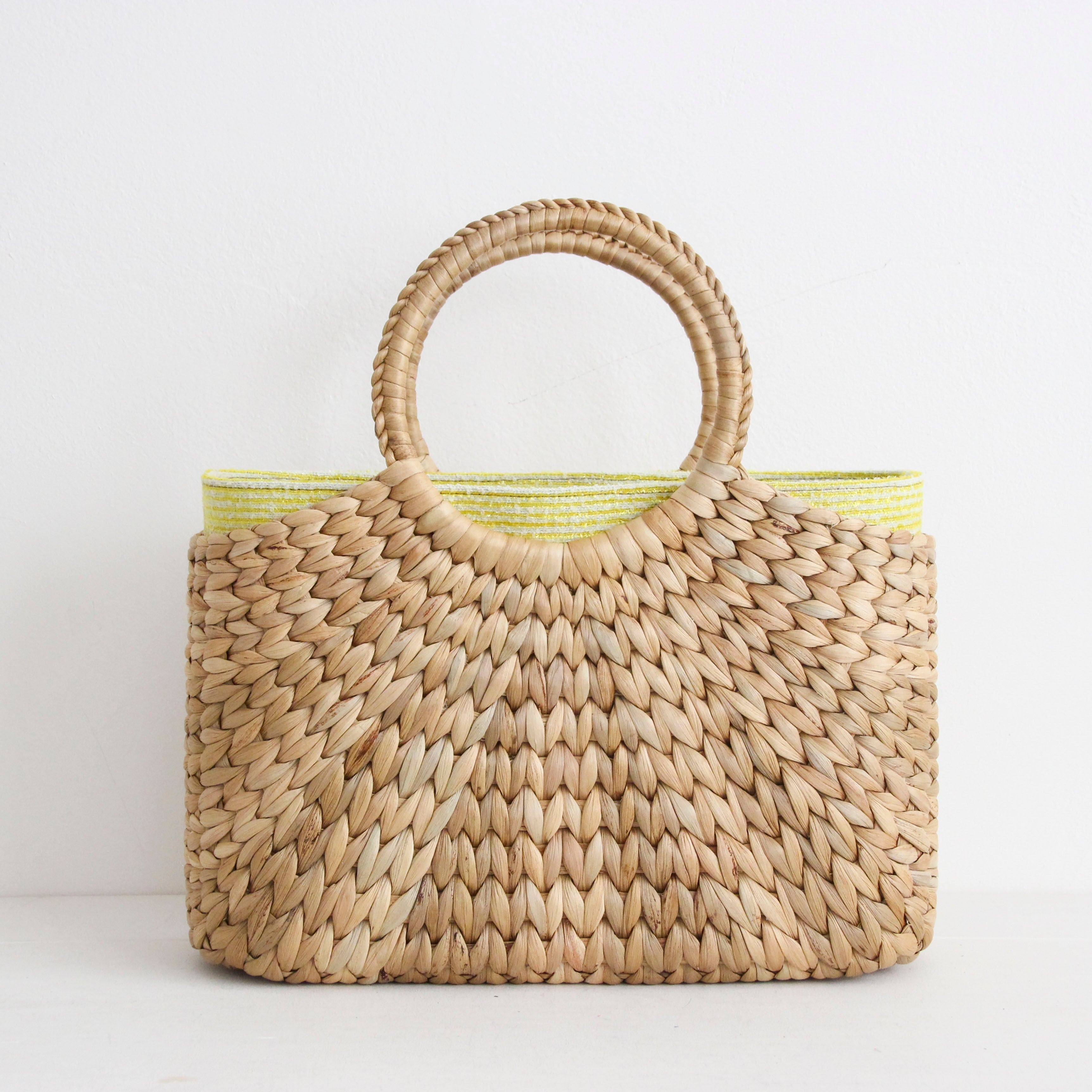 イエローラメボーダー / インナーバッグ /かごバッグ Mサイズ用/ XL