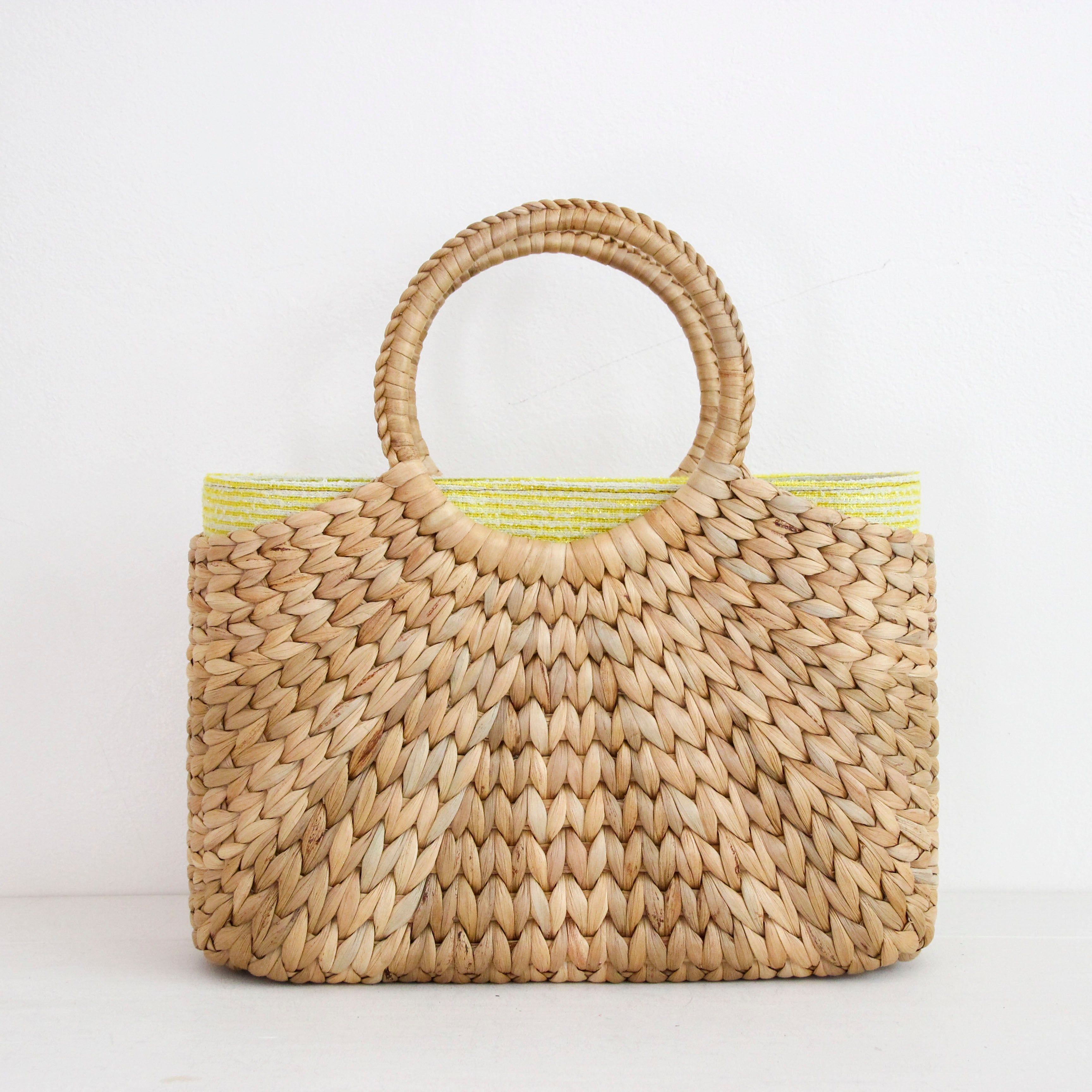 イエローラメボーダー / インナーバッグ /かごバッグ Mサイズ用/ XL