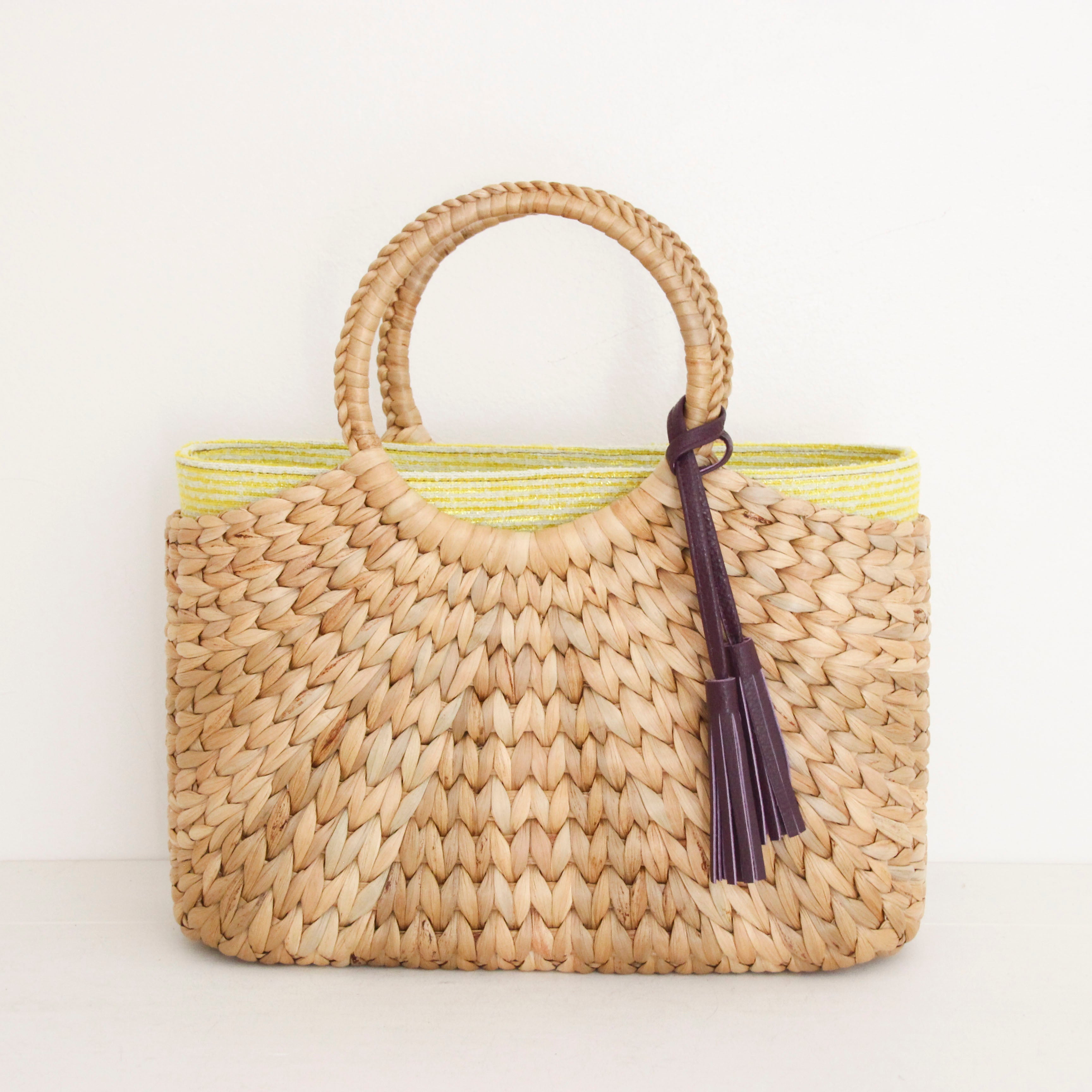 イエローラメボーダー / インナーバッグ /かごバッグ Mサイズ用/ XL