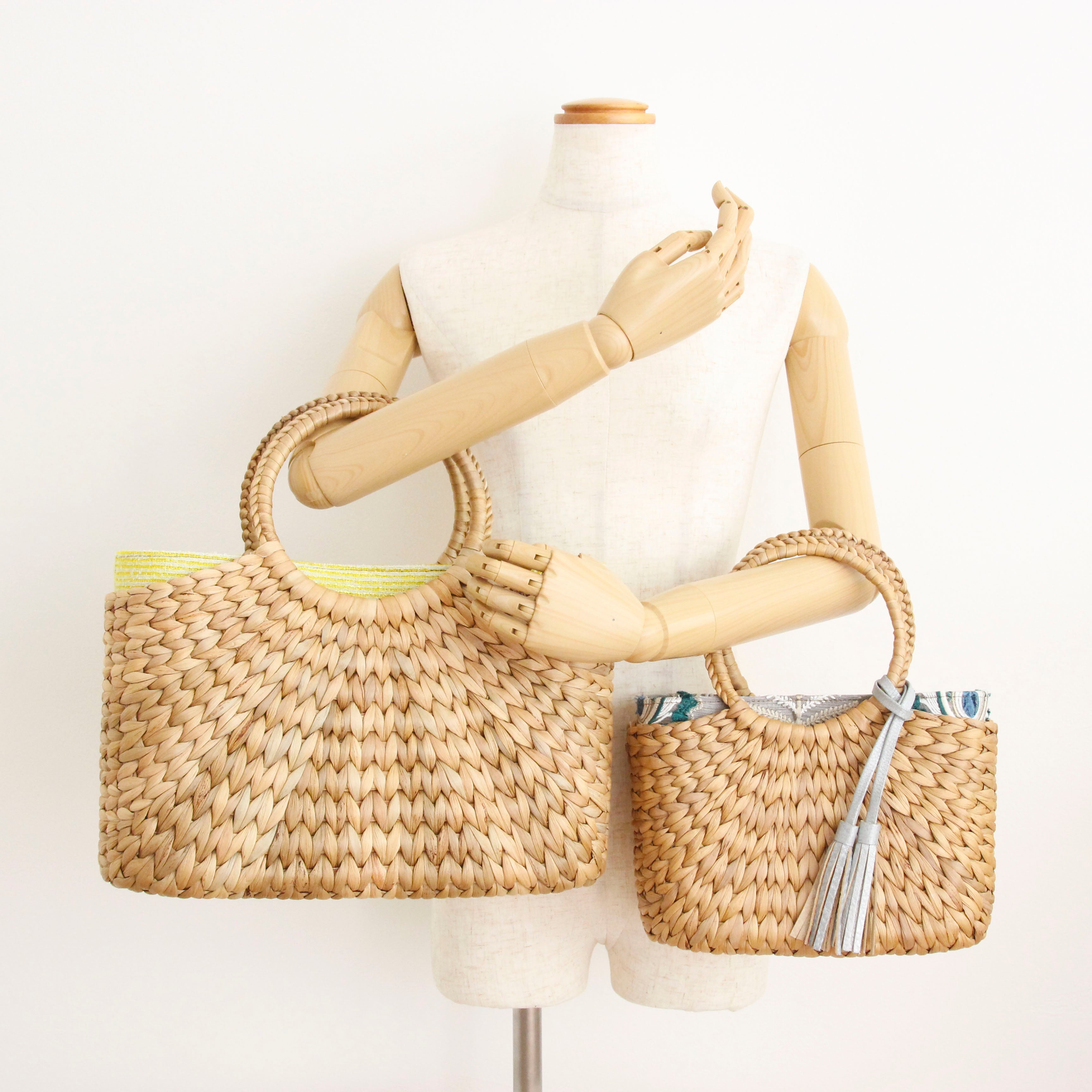 イエローラメボーダー / インナーバッグ /かごバッグ Mサイズ用/ XL