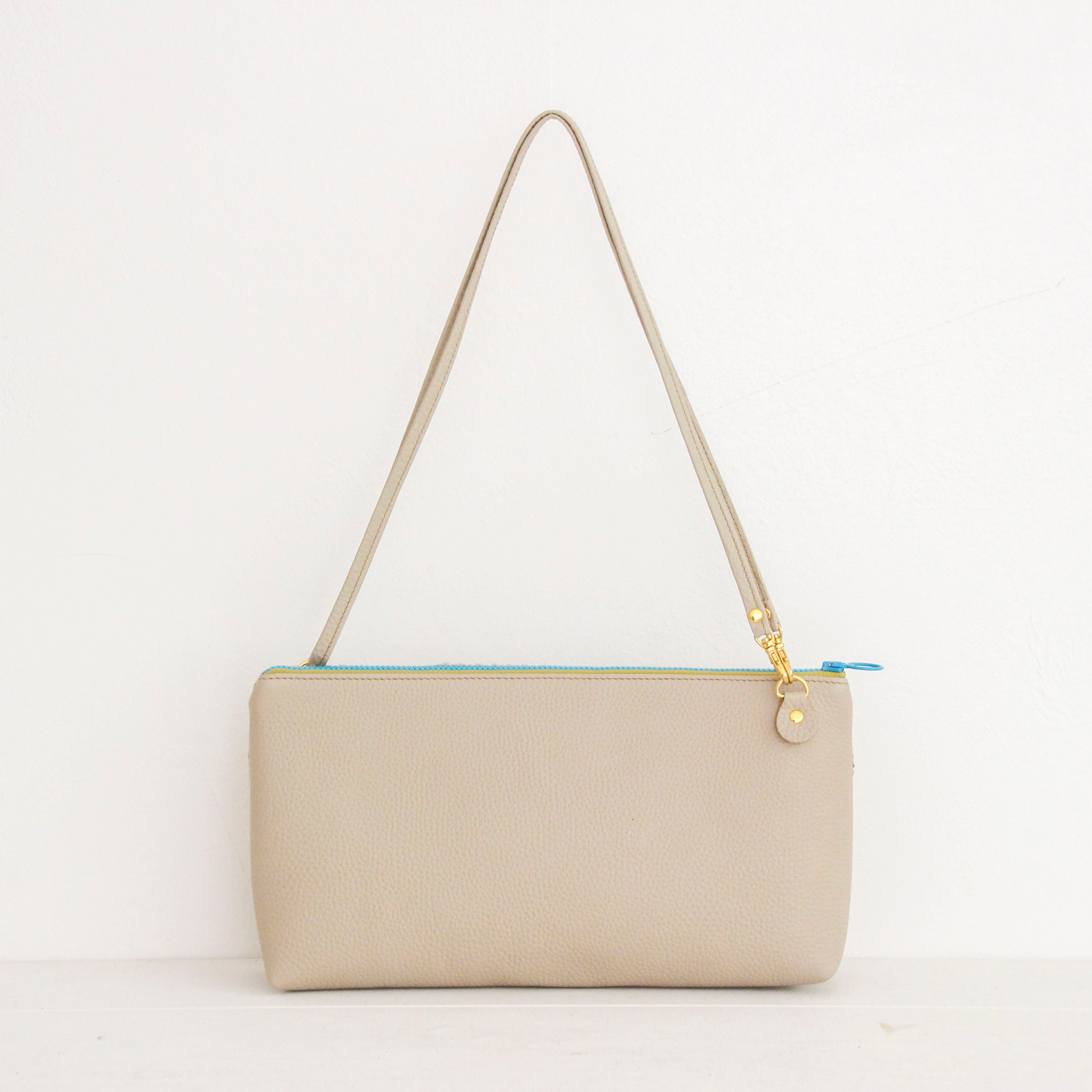 ベルベットアップリケイエロー×ベージュ / フラットポシェット LXL