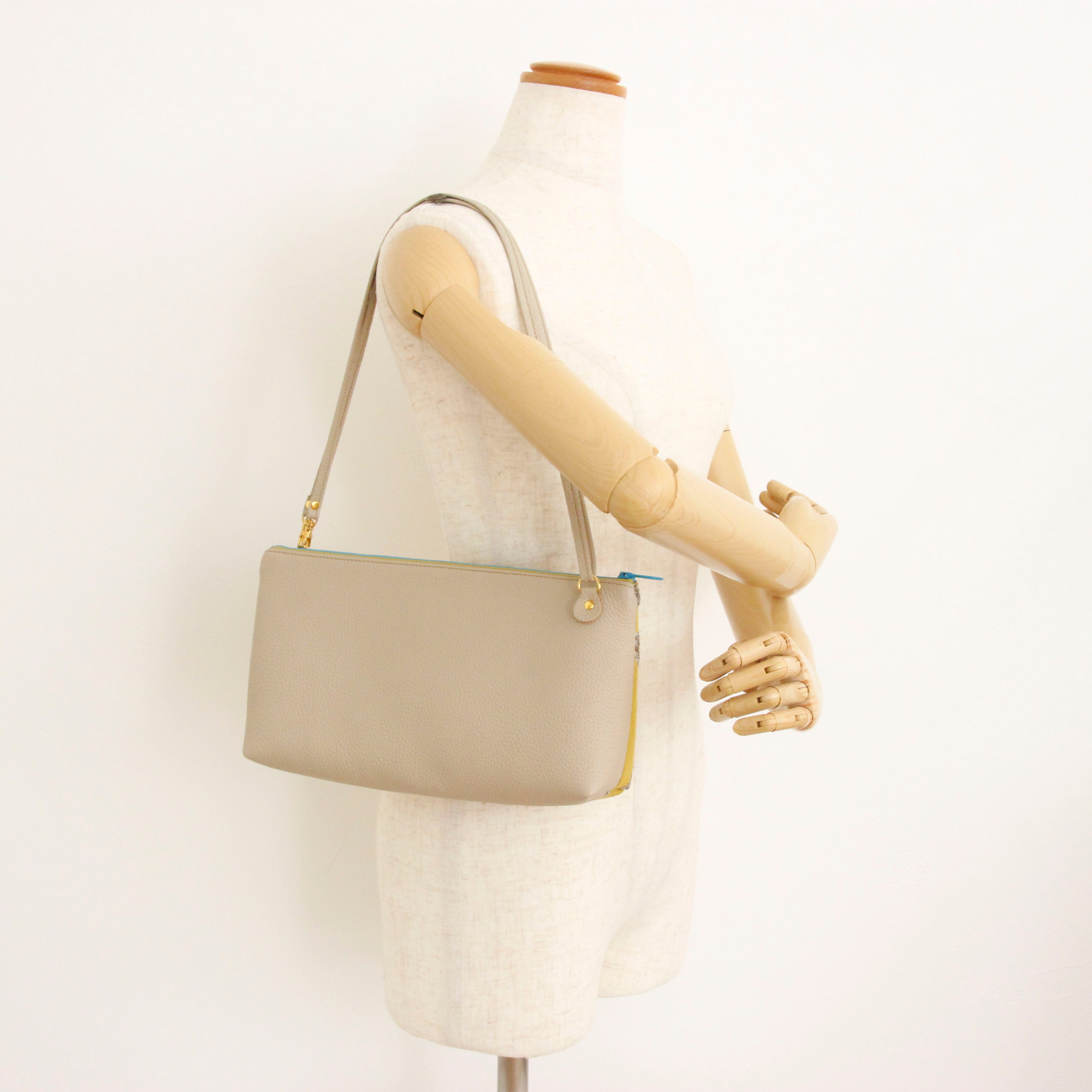 ベルベットアップリケイエロー×ベージュ / フラットポシェット LXL