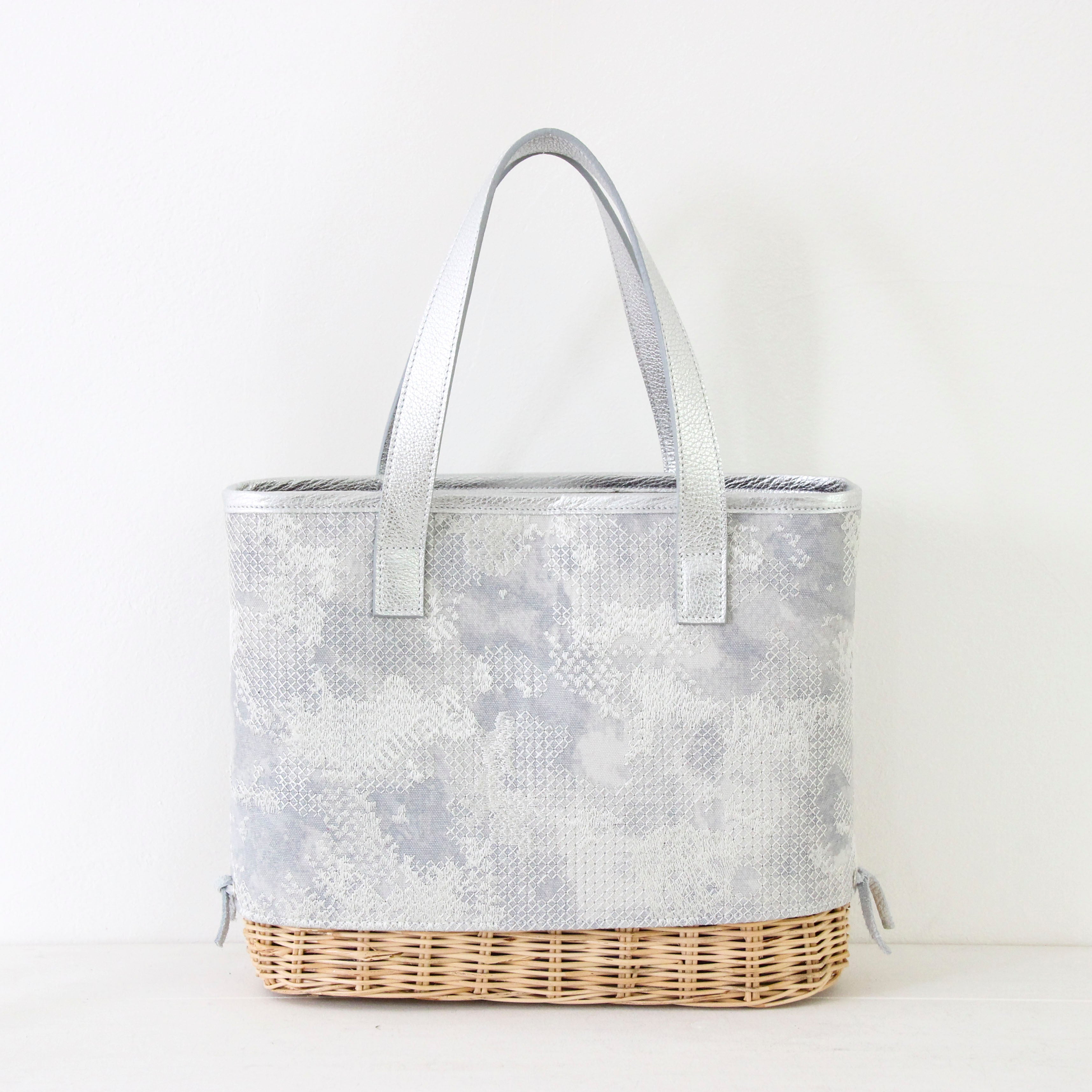 マーブル刺繍シルバーXL / かごトート
