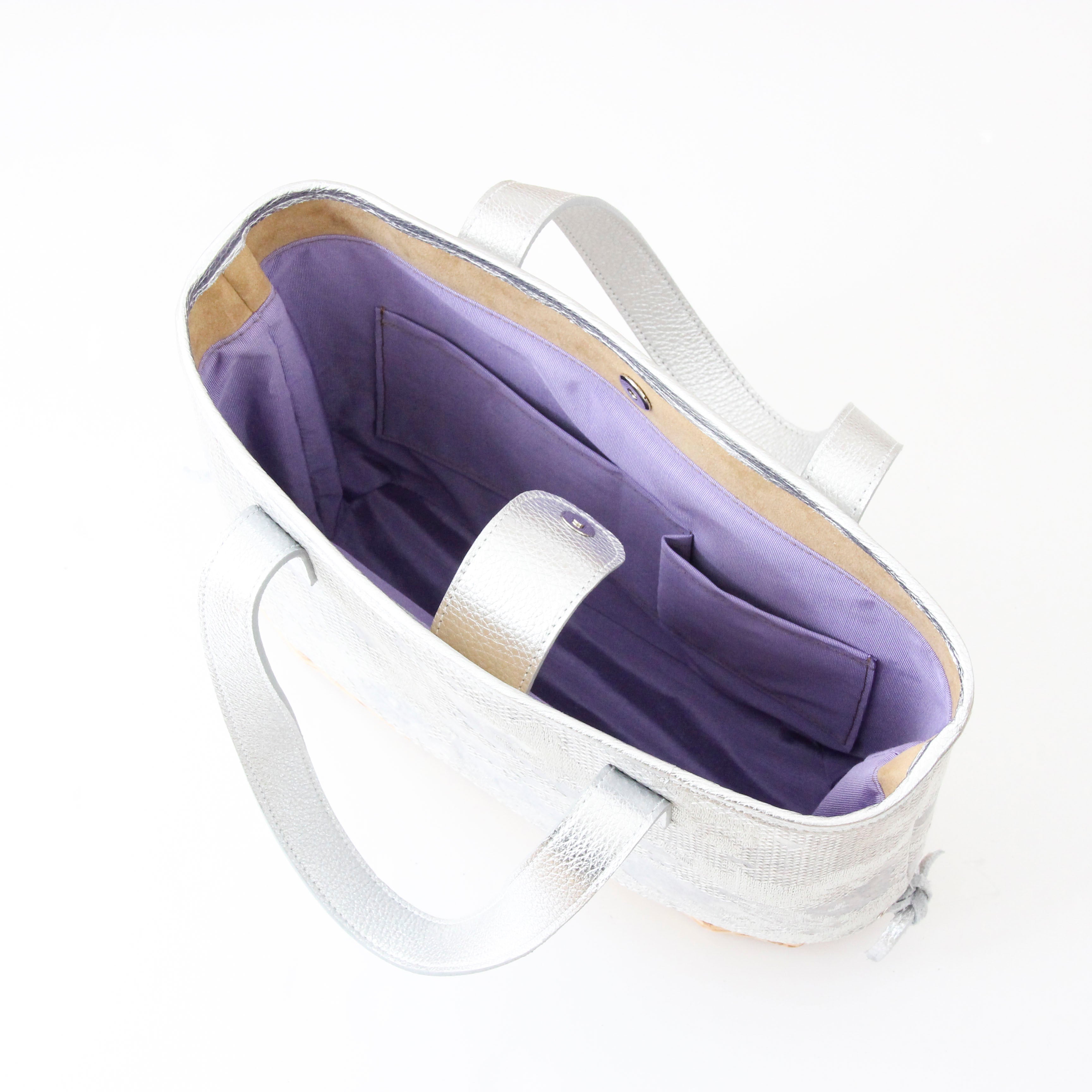 マーブル刺繍シルバーXL / かごトート