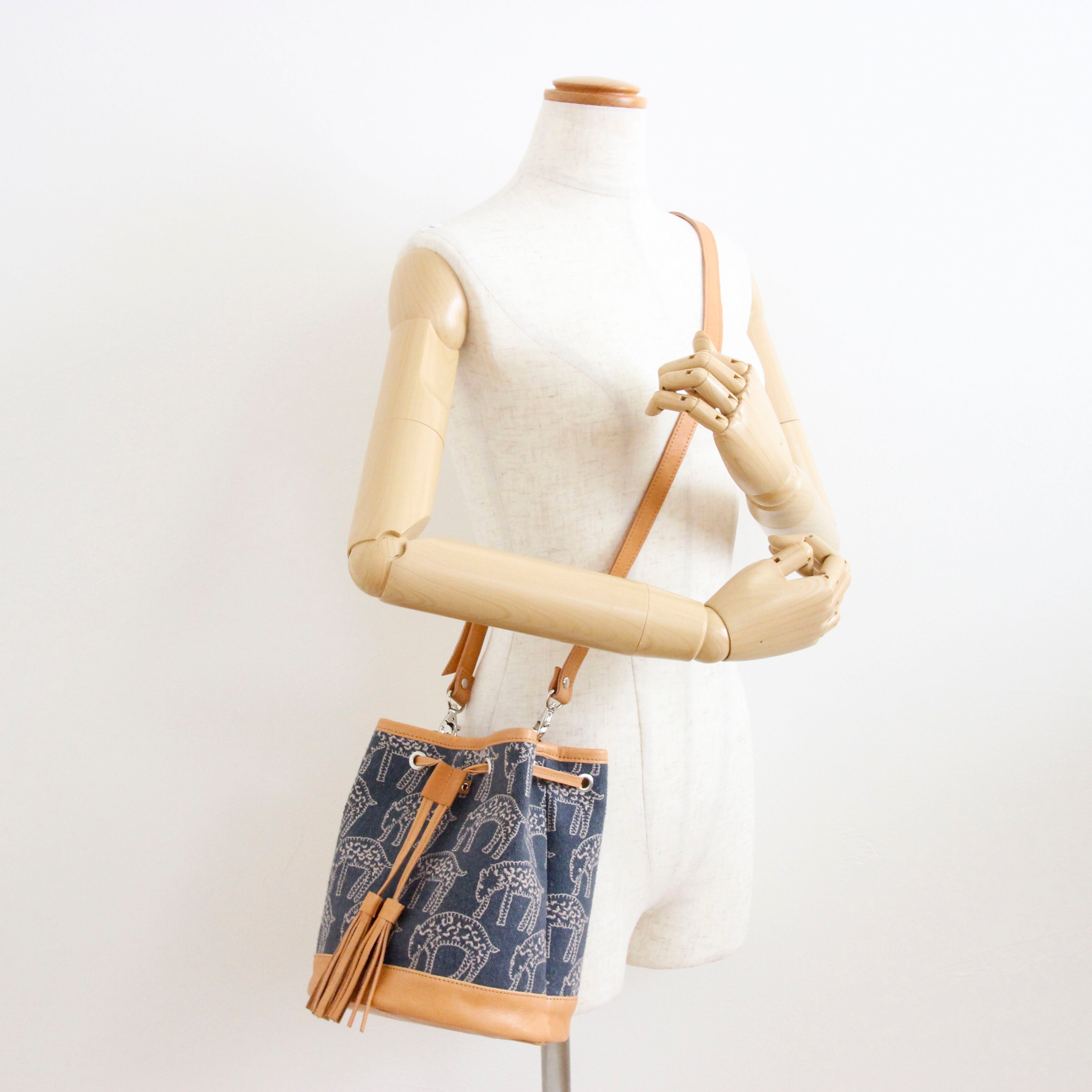 MINA'Sアニマルブルーグレー×ベージュ /バケットバッグS/SXL