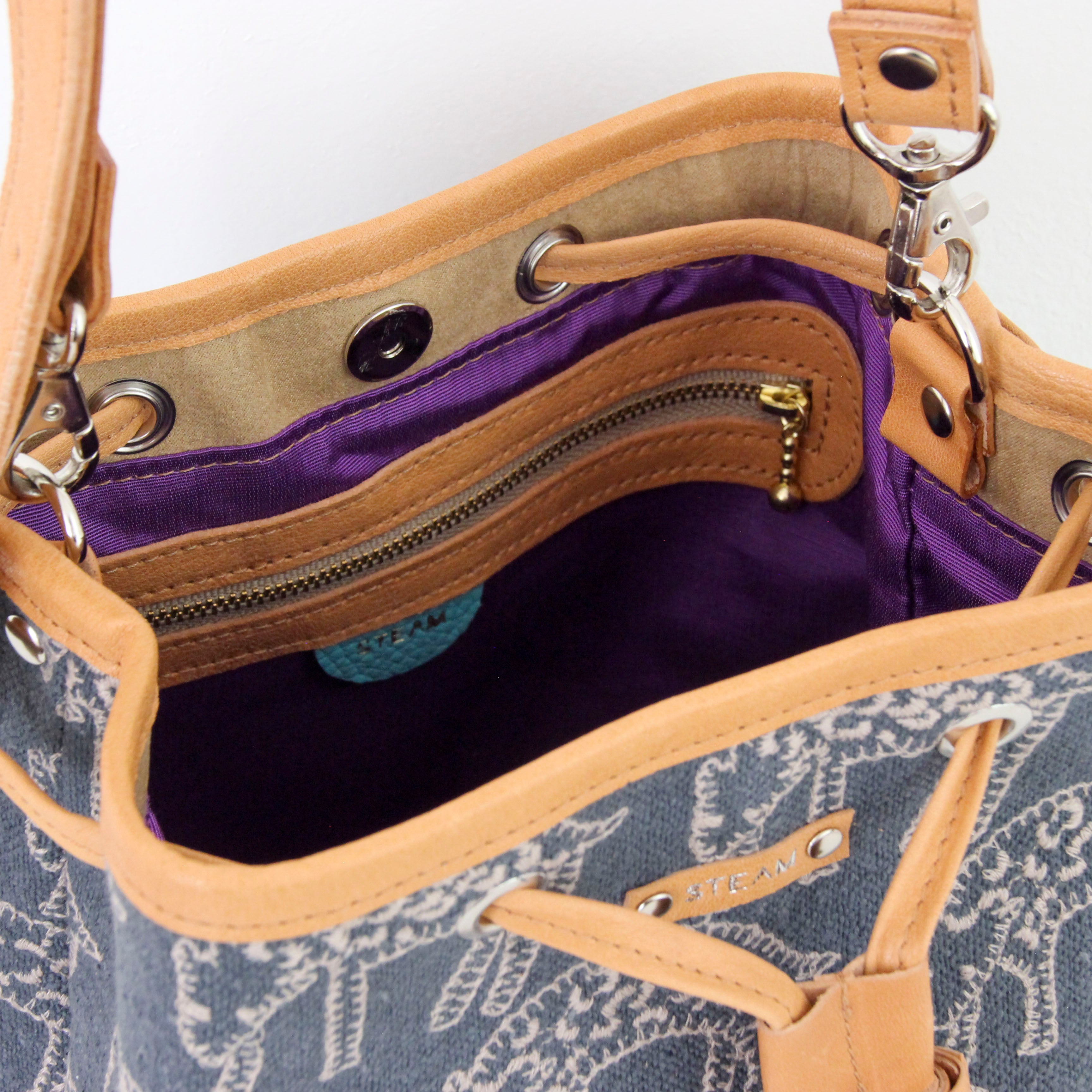 MINA'Sアニマルブルーグレー×ベージュ /バケットバッグS/SXL