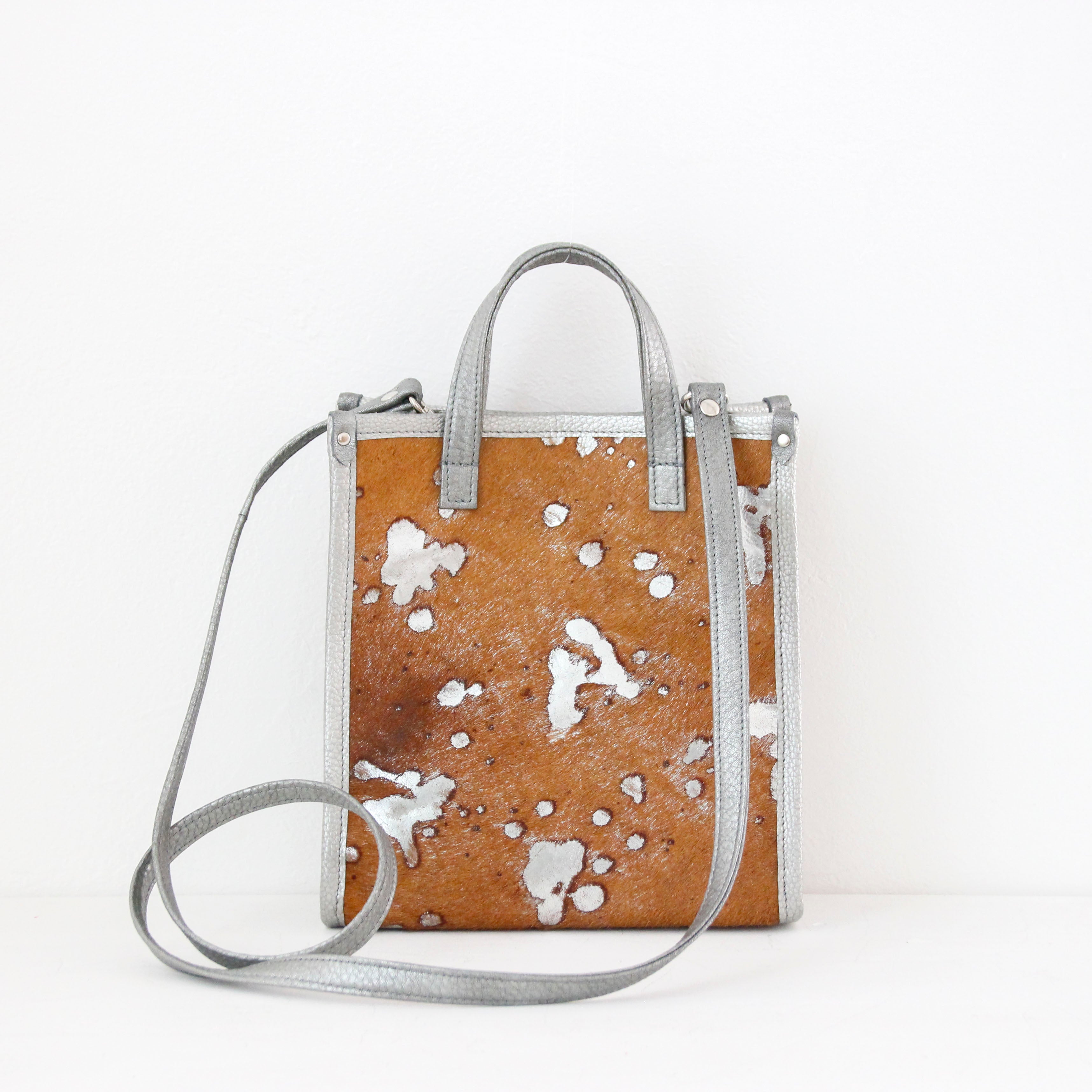 ブラウン起毛シルバー箔×シルバー LXL / バーティカルトート トールS