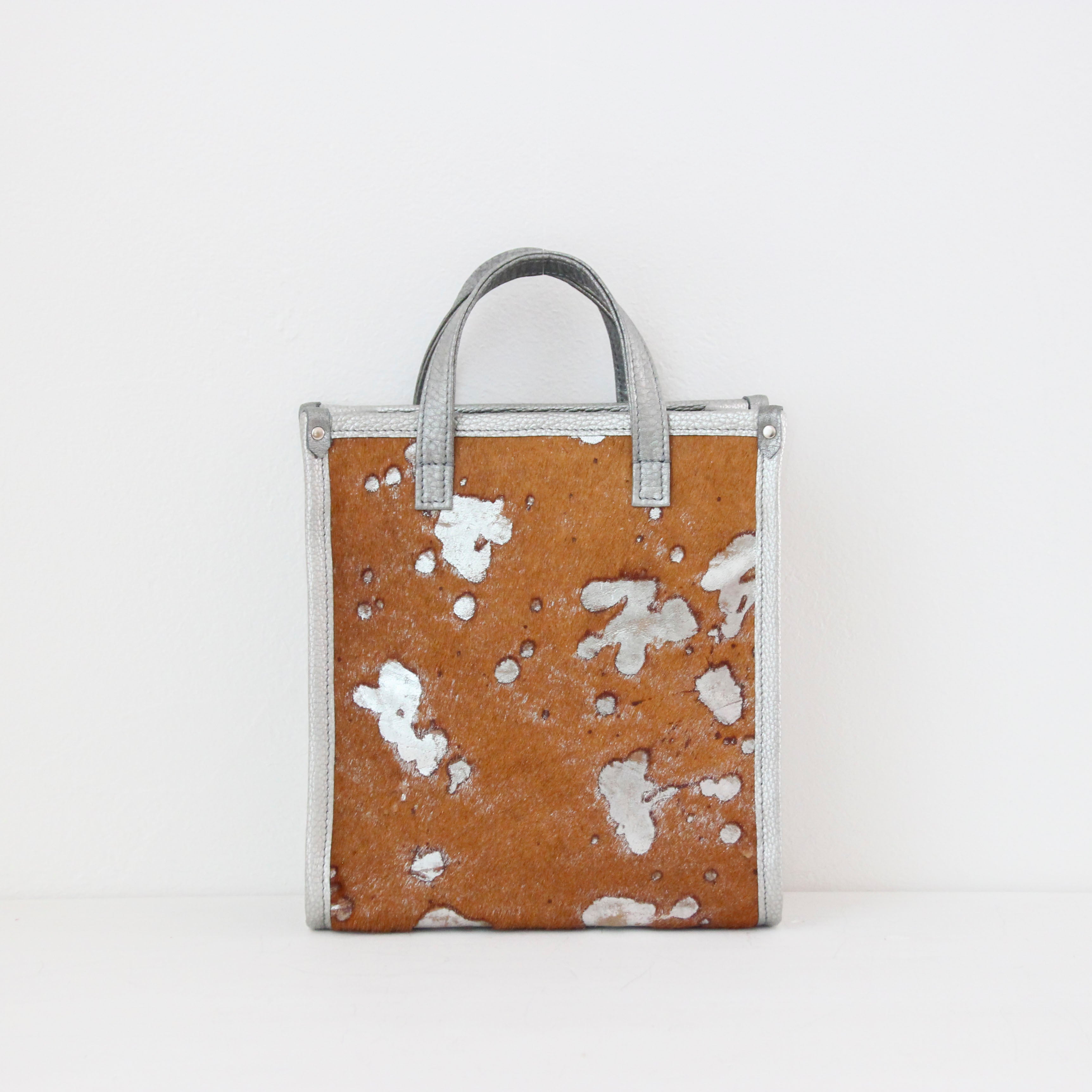 ブラウン起毛シルバー箔×シルバー LXL / バーティカルトート トールS