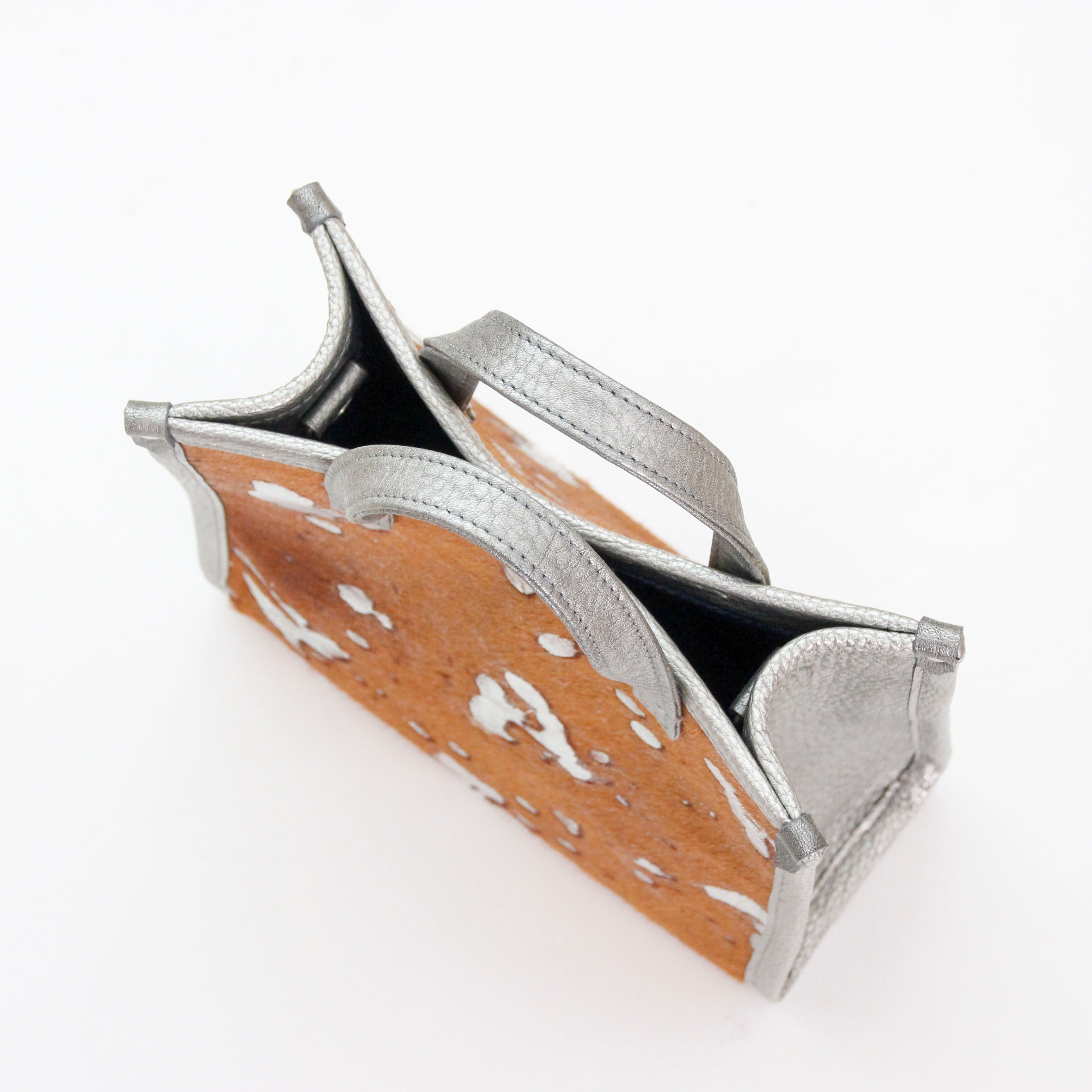 ブラウン起毛シルバー箔×シルバー LXL / バーティカルトート トールS