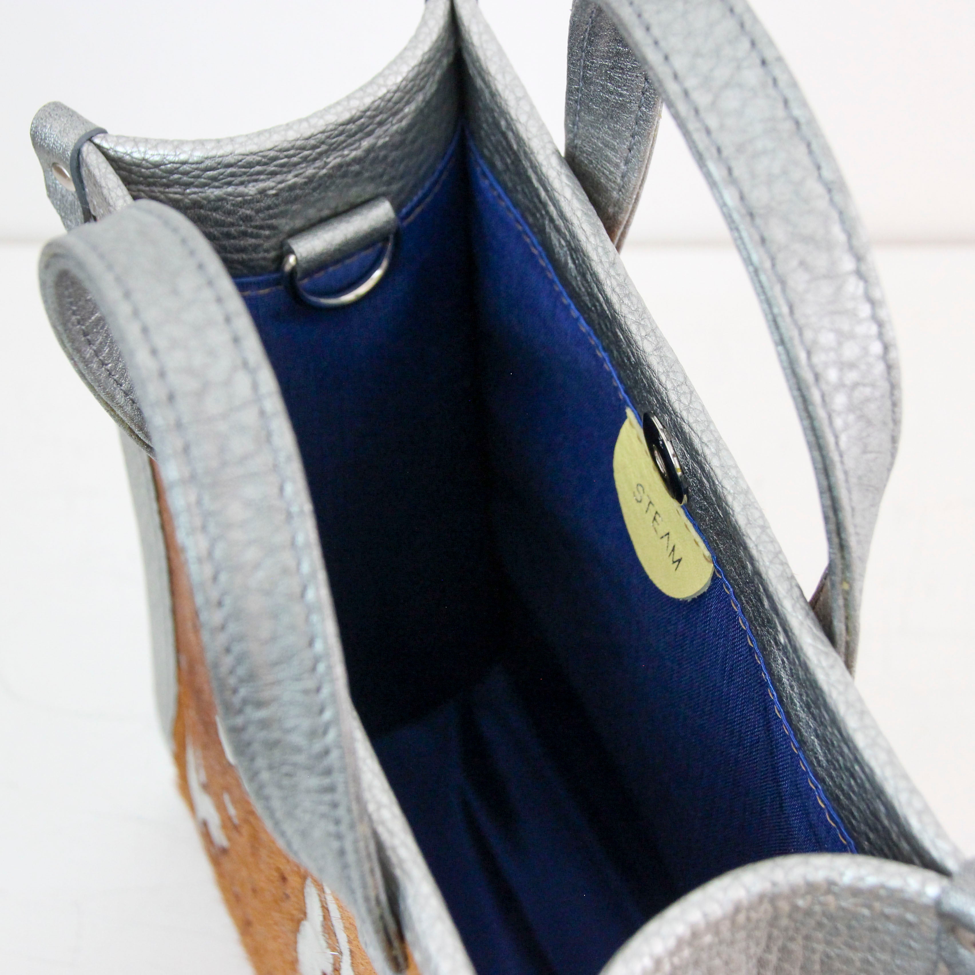 ブラウン起毛シルバー箔×シルバー LXL / バーティカルトート トールS