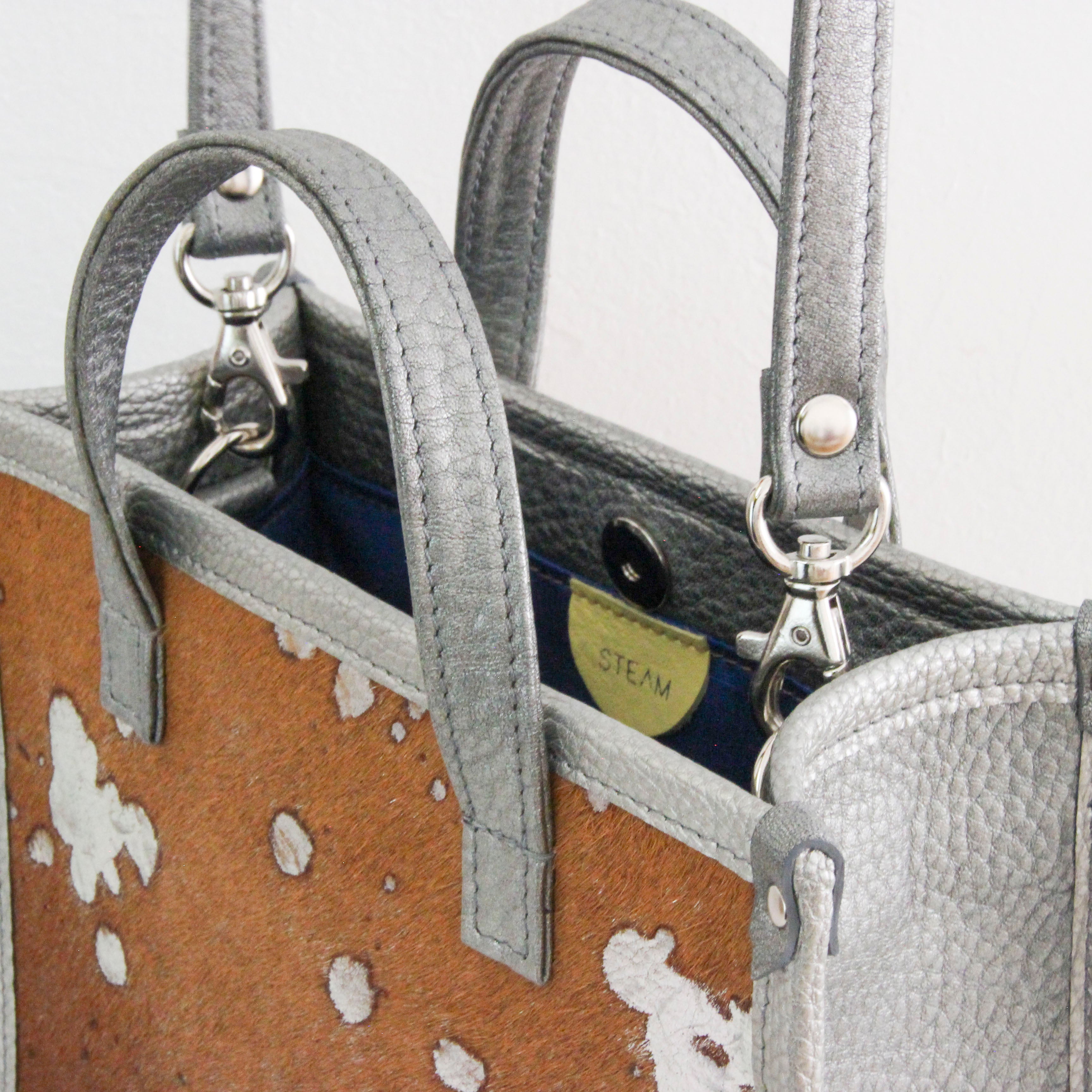 ブラウン起毛シルバー箔×シルバー LXL / バーティカルトート トールS