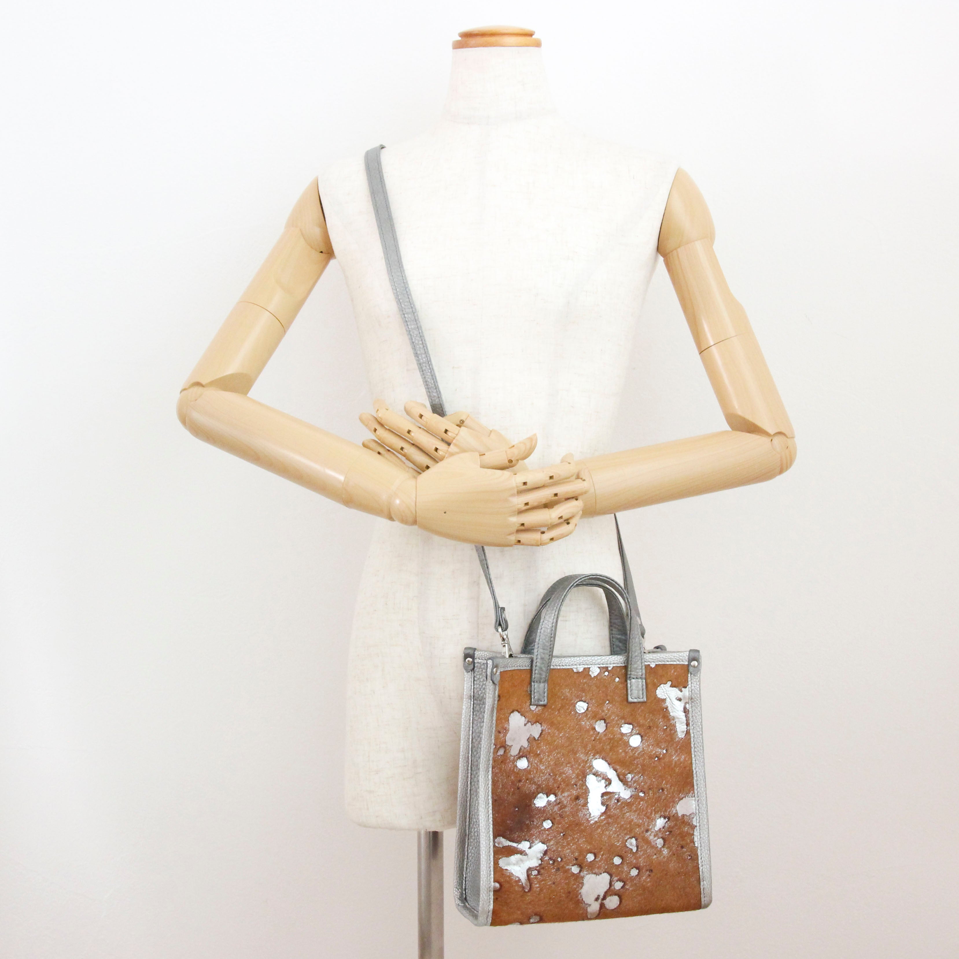 ブラウン起毛シルバー箔×シルバー LXL / バーティカルトート トールS