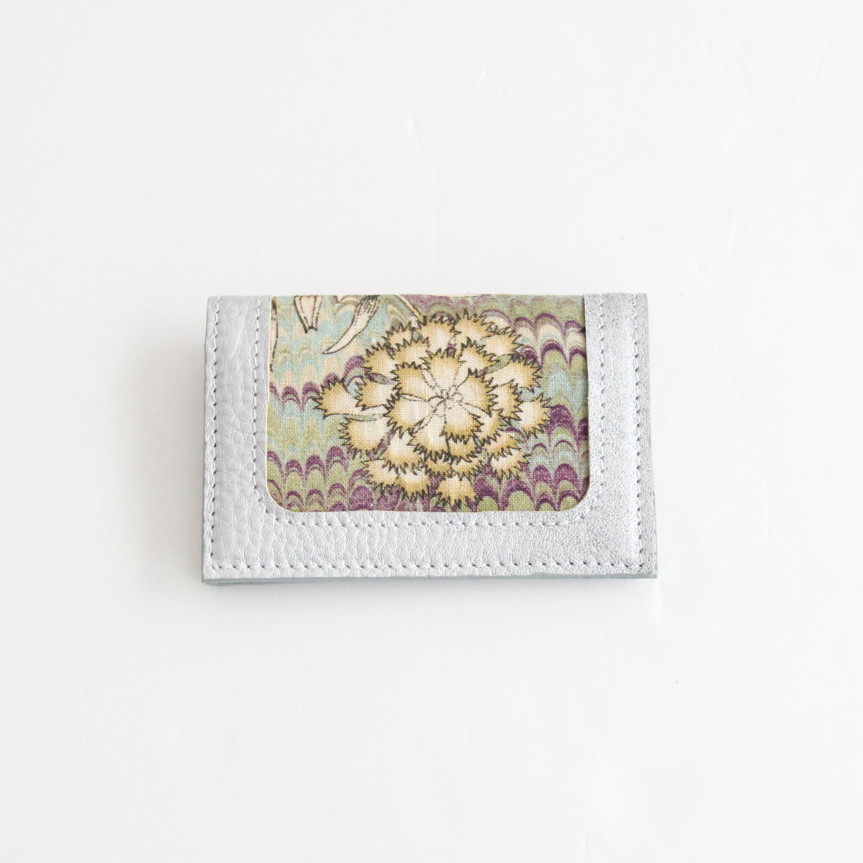 マーブルボタニカルフラワー×ホワイトシルバー／名刺ケース