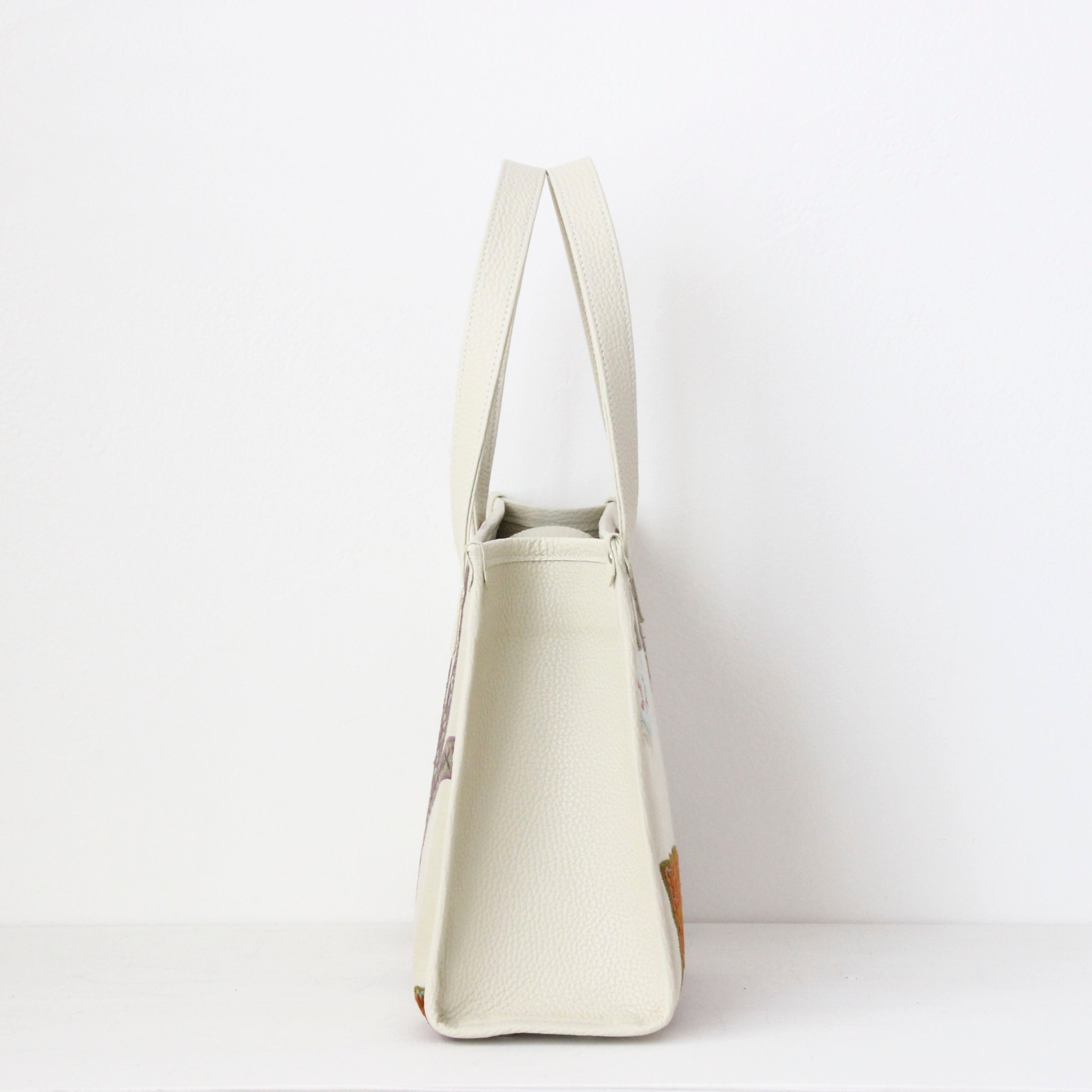 ベルベットアップリケナチュラルリネン×バニラホワイト SXL / バーティカルトート ワイドM