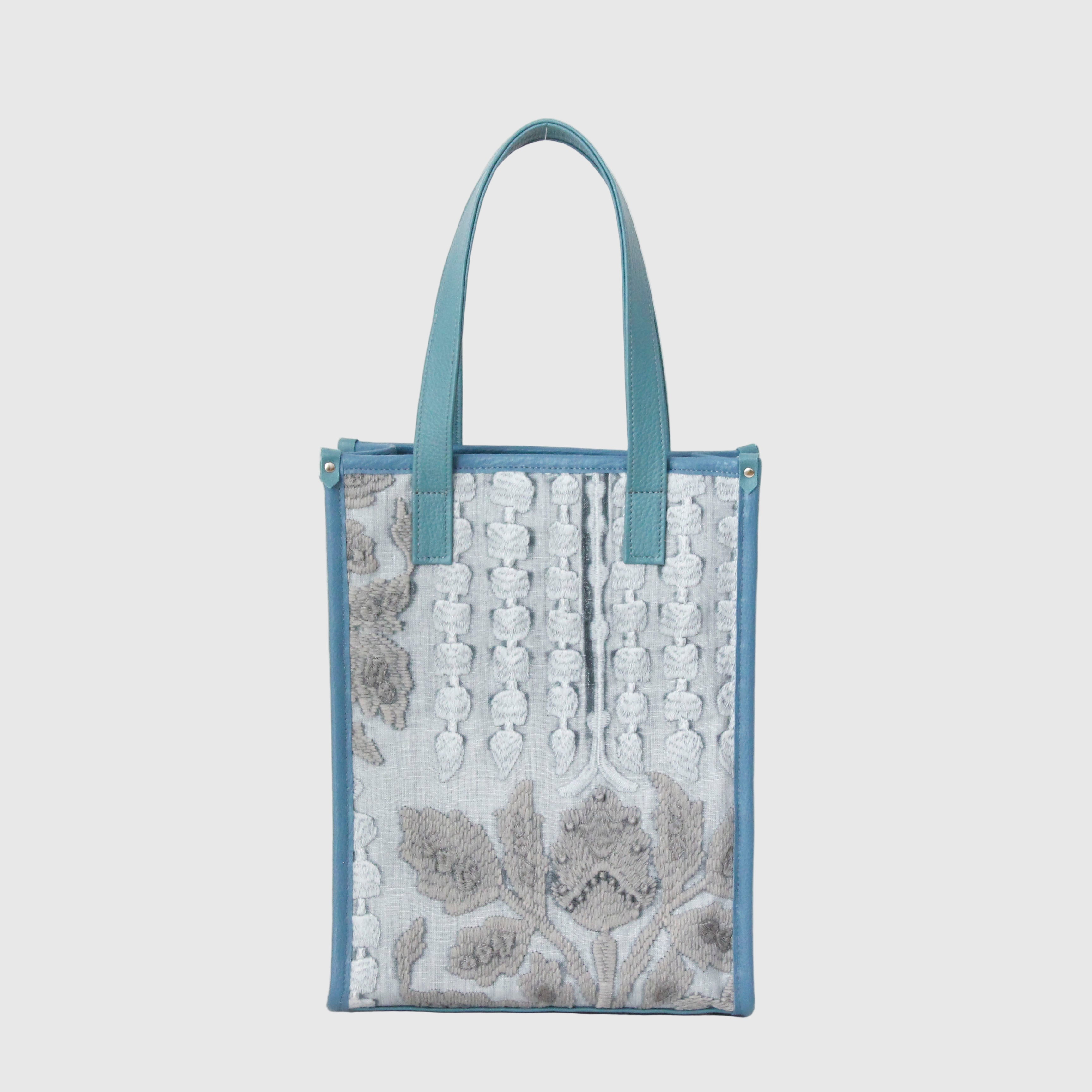 ウール刺繍フェイテッドジーンズ×ブルーグレー SXL / バーティカルトート トールM