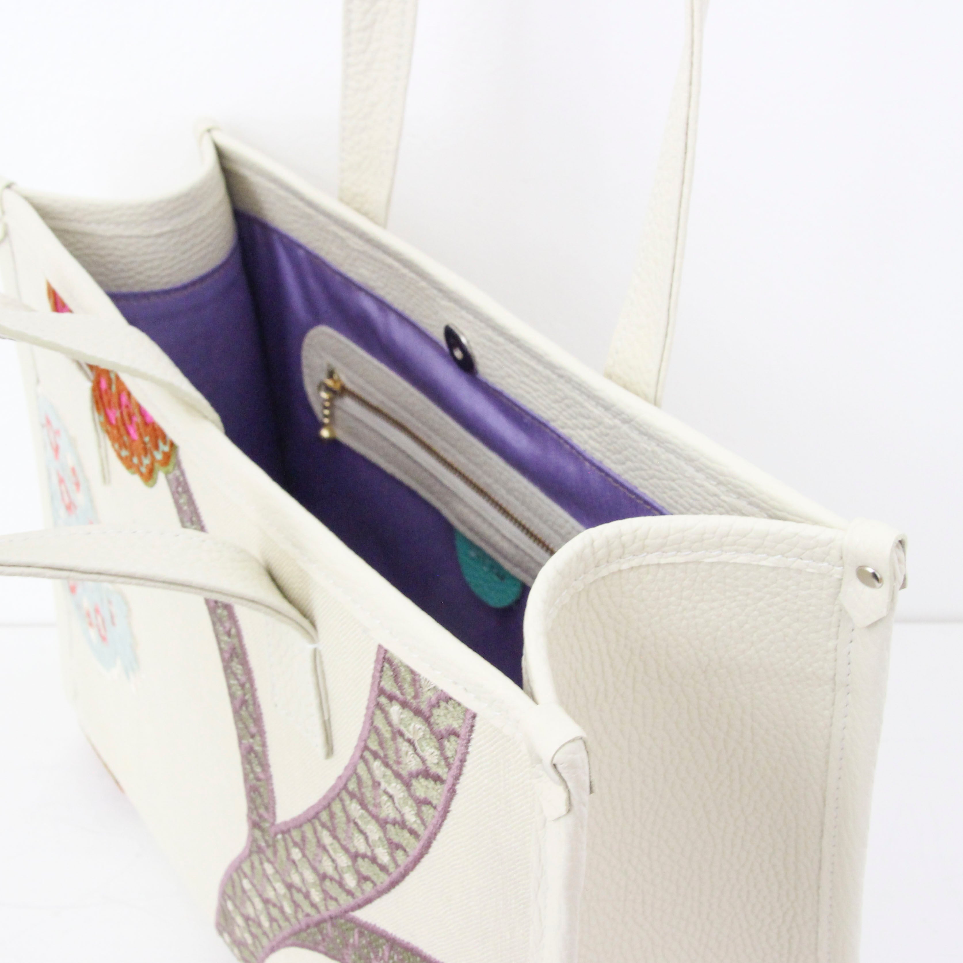 ベルベットアップリケナチュラルリネン×バニラホワイト SXL / バーティカルトート ワイドM