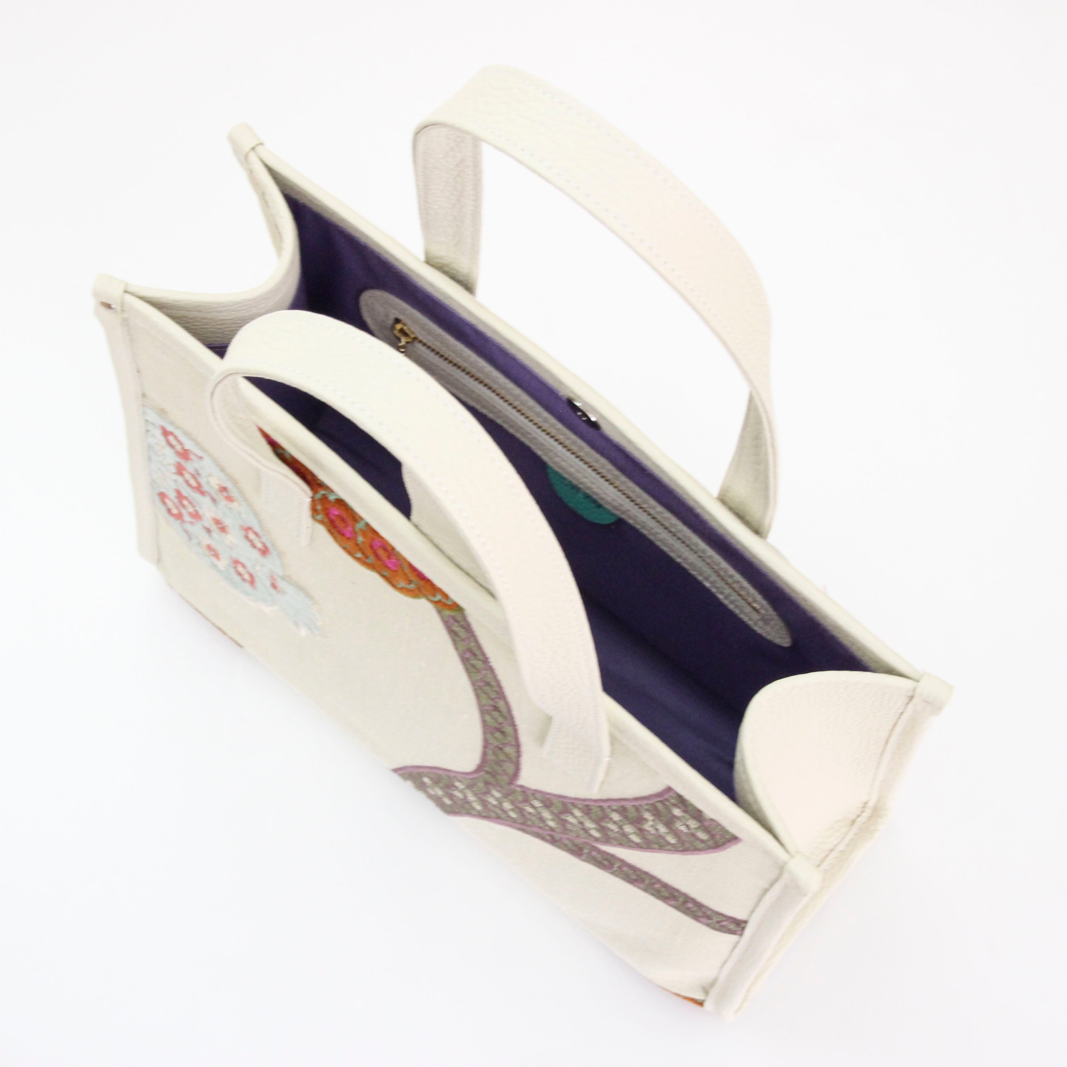 ベルベットアップリケナチュラルリネン×バニラホワイト SXL / バーティカルトート ワイドM