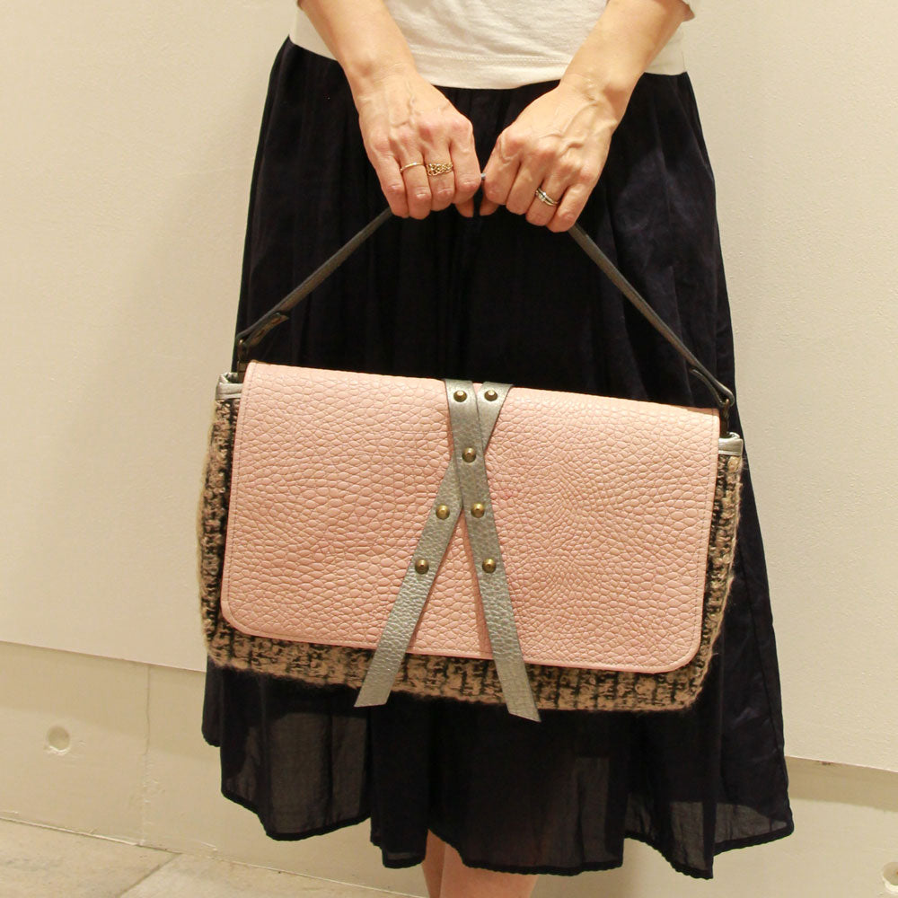 ピンクレザー×ベージュモヘア / 3wayバッグMサイズ　