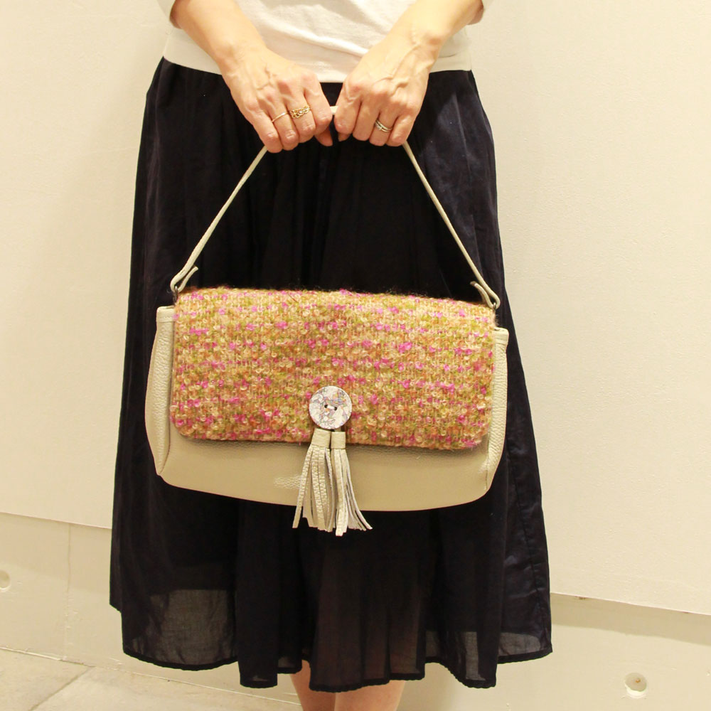 オレンジ×グリーンモヘア / 3wayバッグ Sサイズ