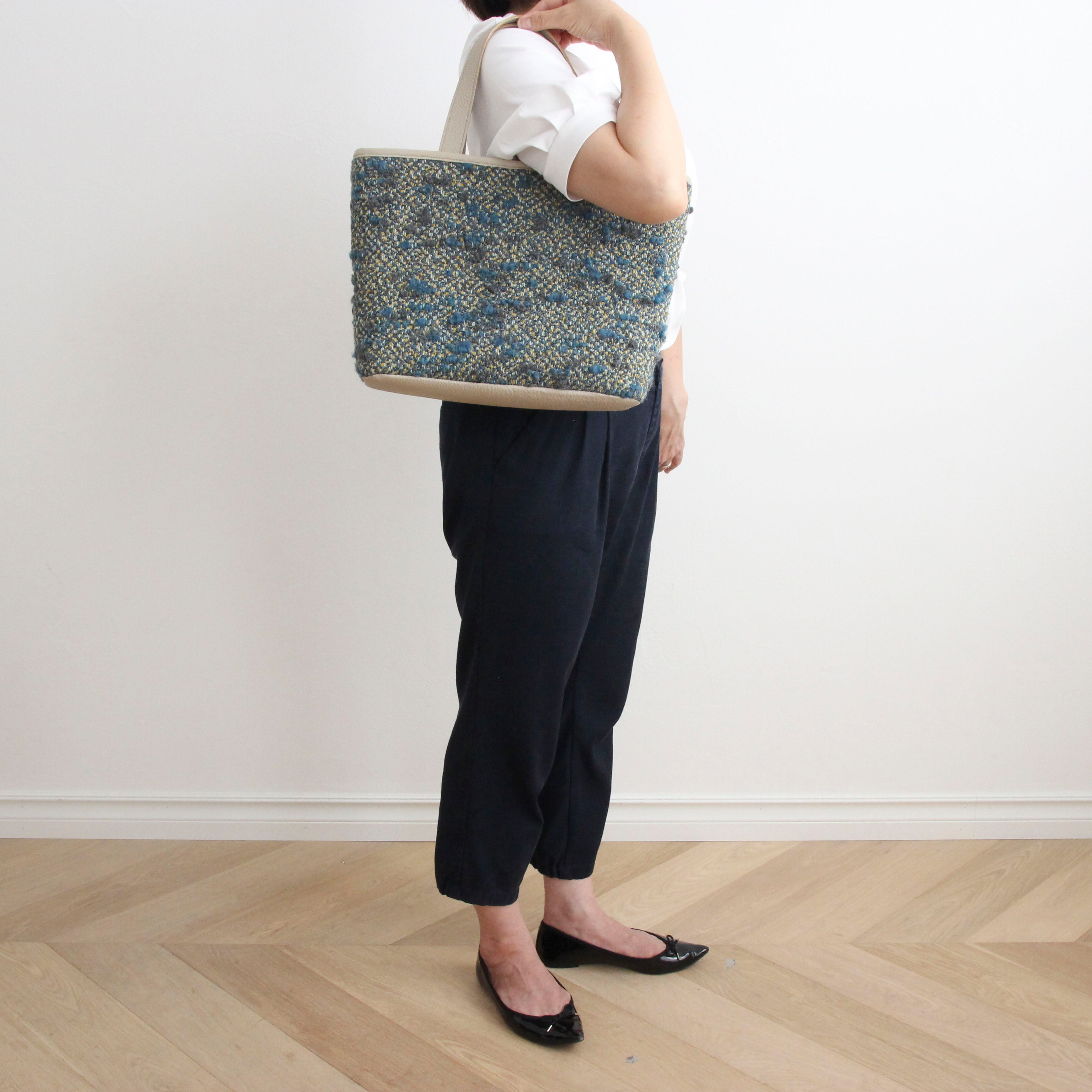 ネイビーグレーツイード / シンプルファブリックトート Mサイズ　LXL