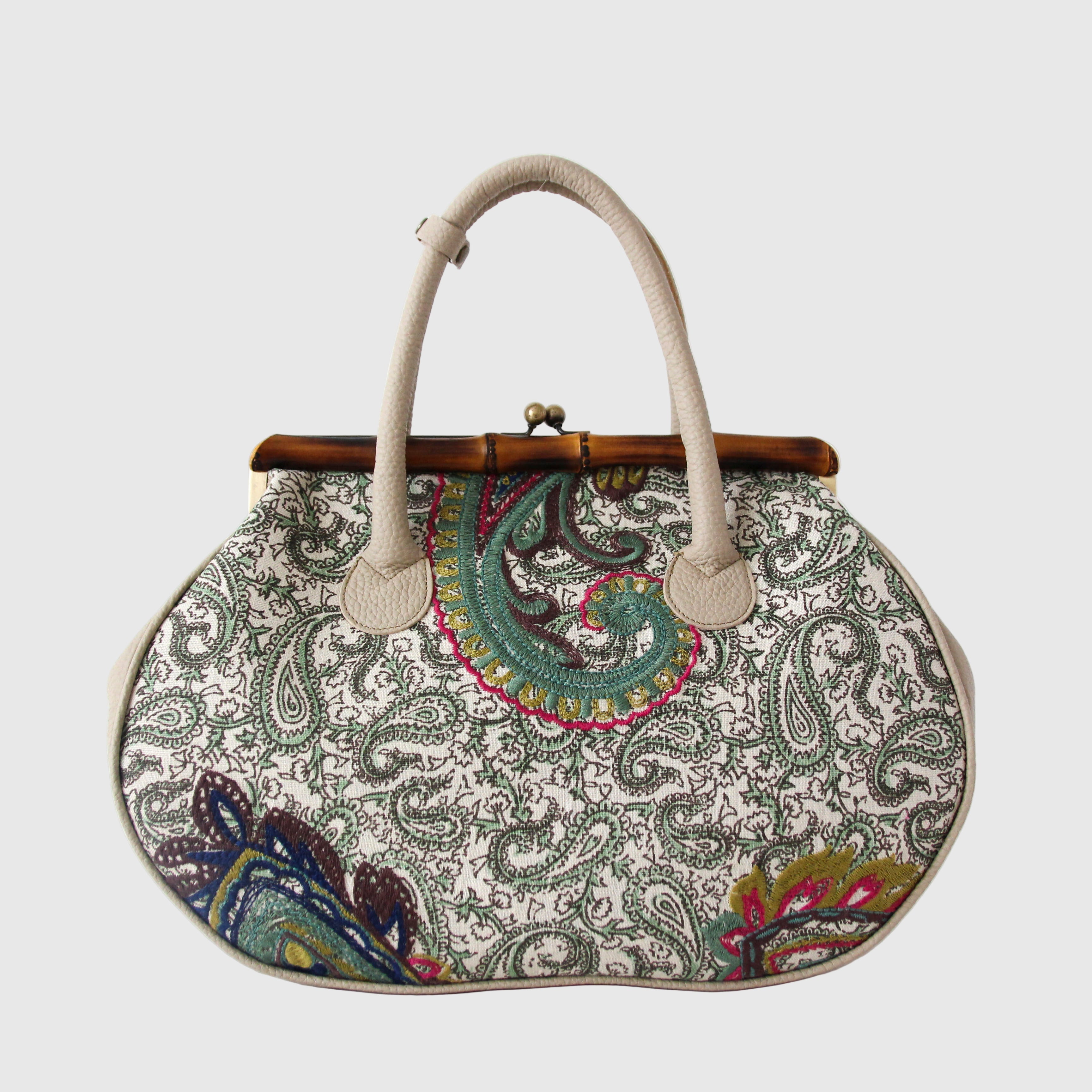 グリーンペイズリーSXL /  バンブーがま口M