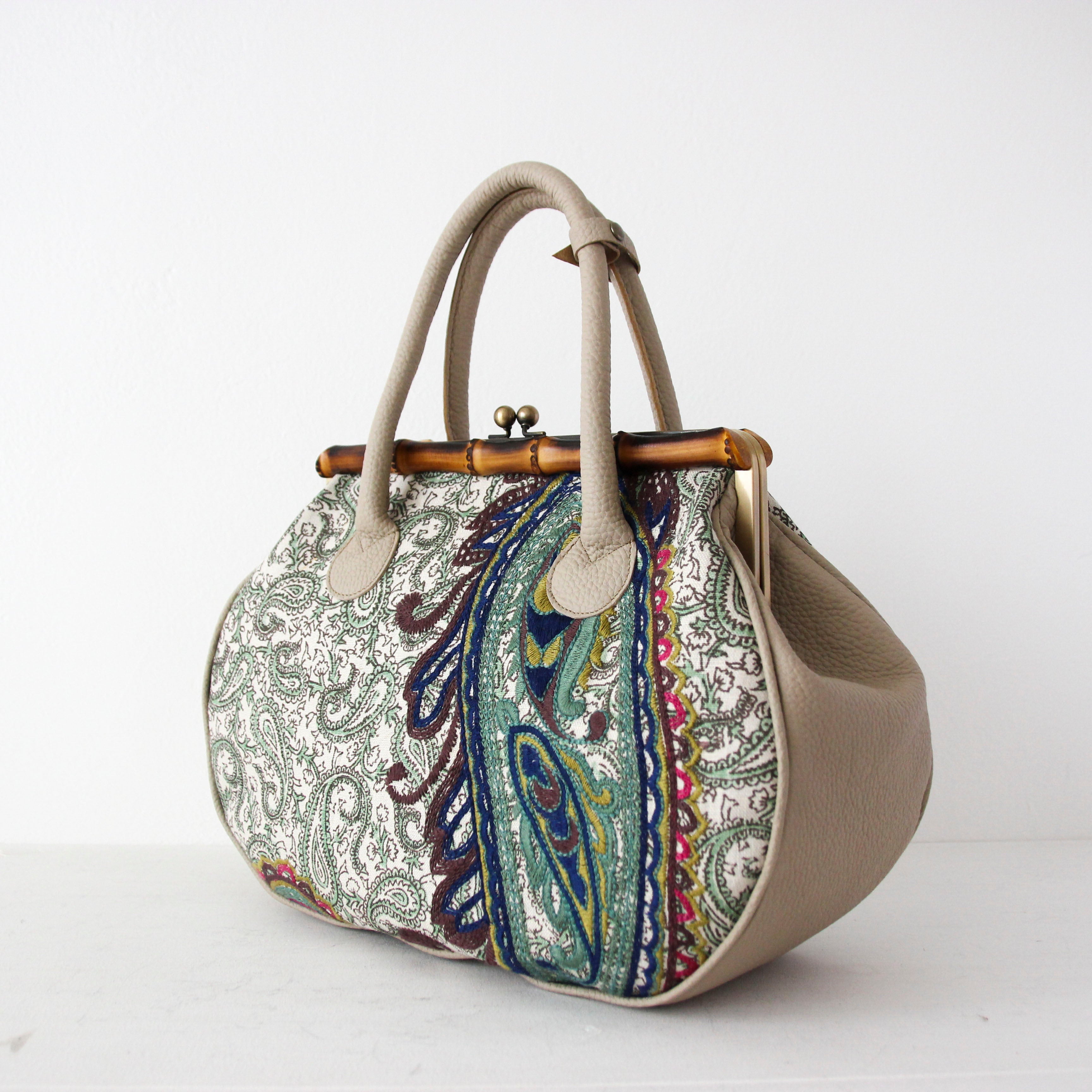 グリーンペイズリーSXL /  バンブーがま口M