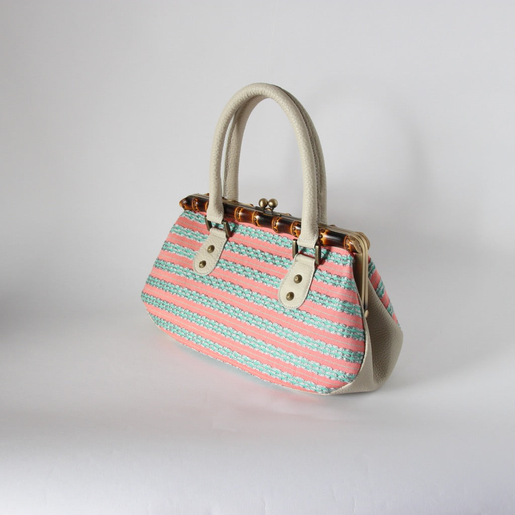 サーモンピンクＸエメラルドボーダー / バンブーがま口S