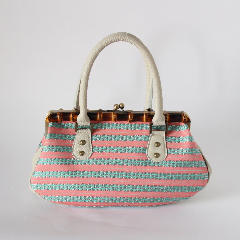 サーモンピンクＸエメラルドボーダー / バンブーがま口S