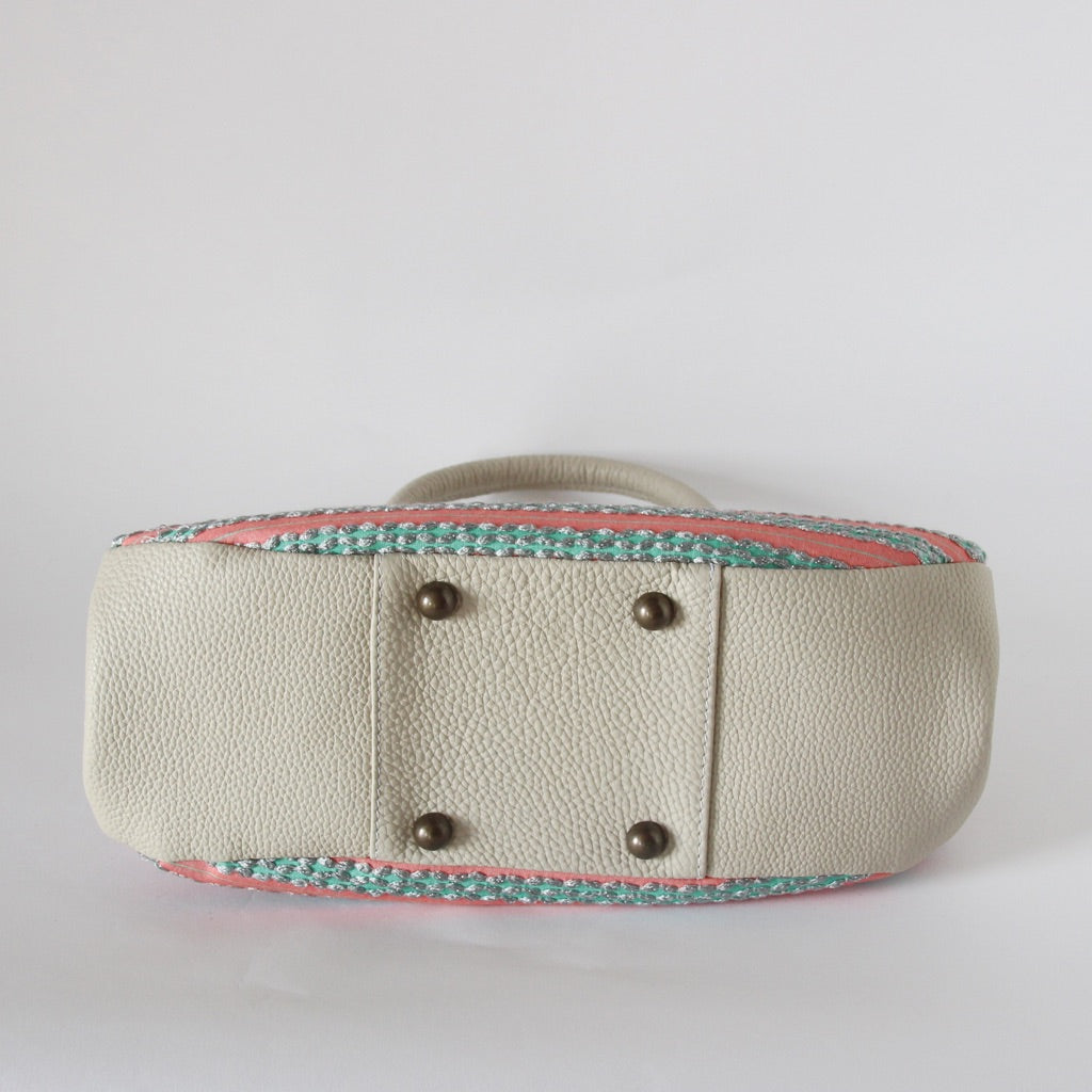 サーモンピンクＸエメラルドボーダー / バンブーがま口S