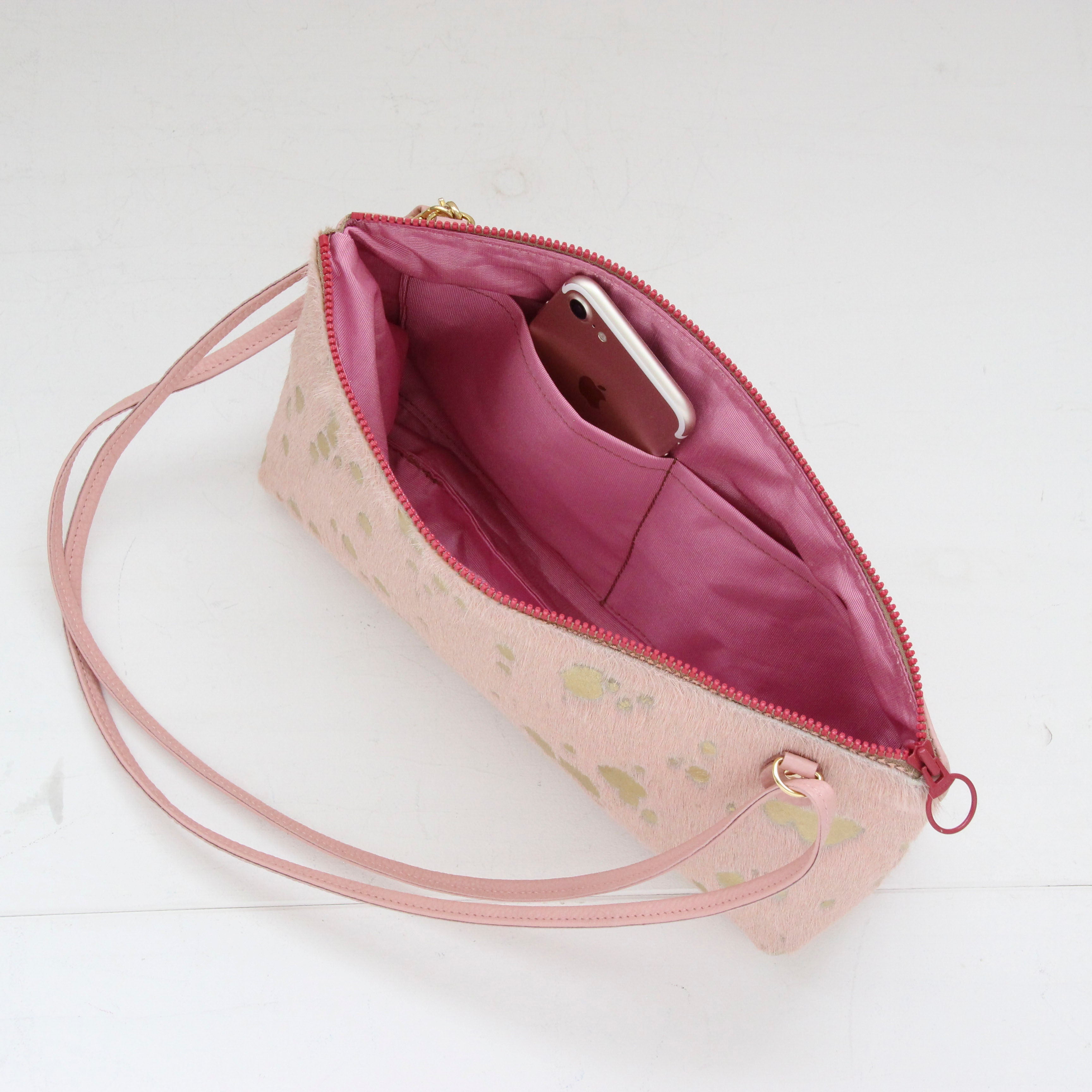 ピンク起毛×ゴールド / フラットポシェット