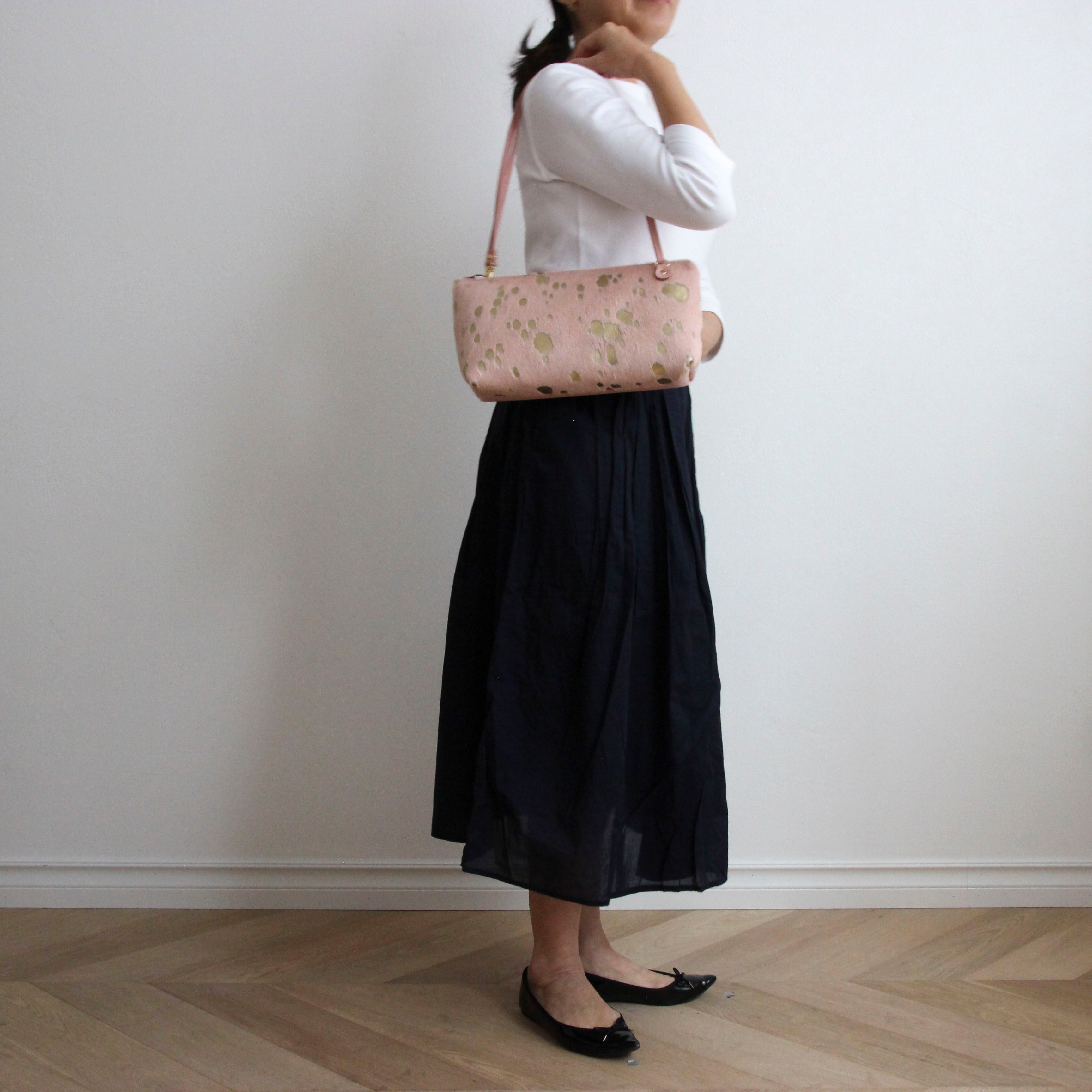 ピンク起毛×ゴールド / フラットポシェット