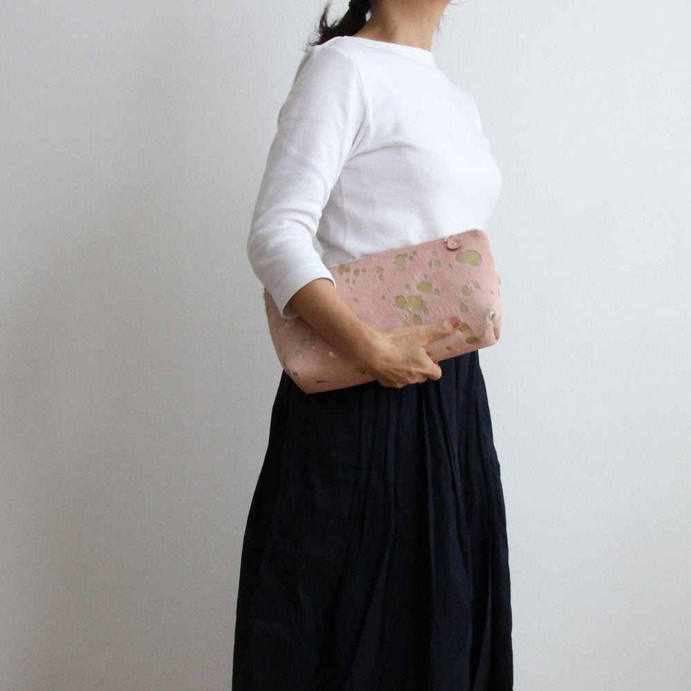 ピンク起毛×ゴールド / フラットポシェット