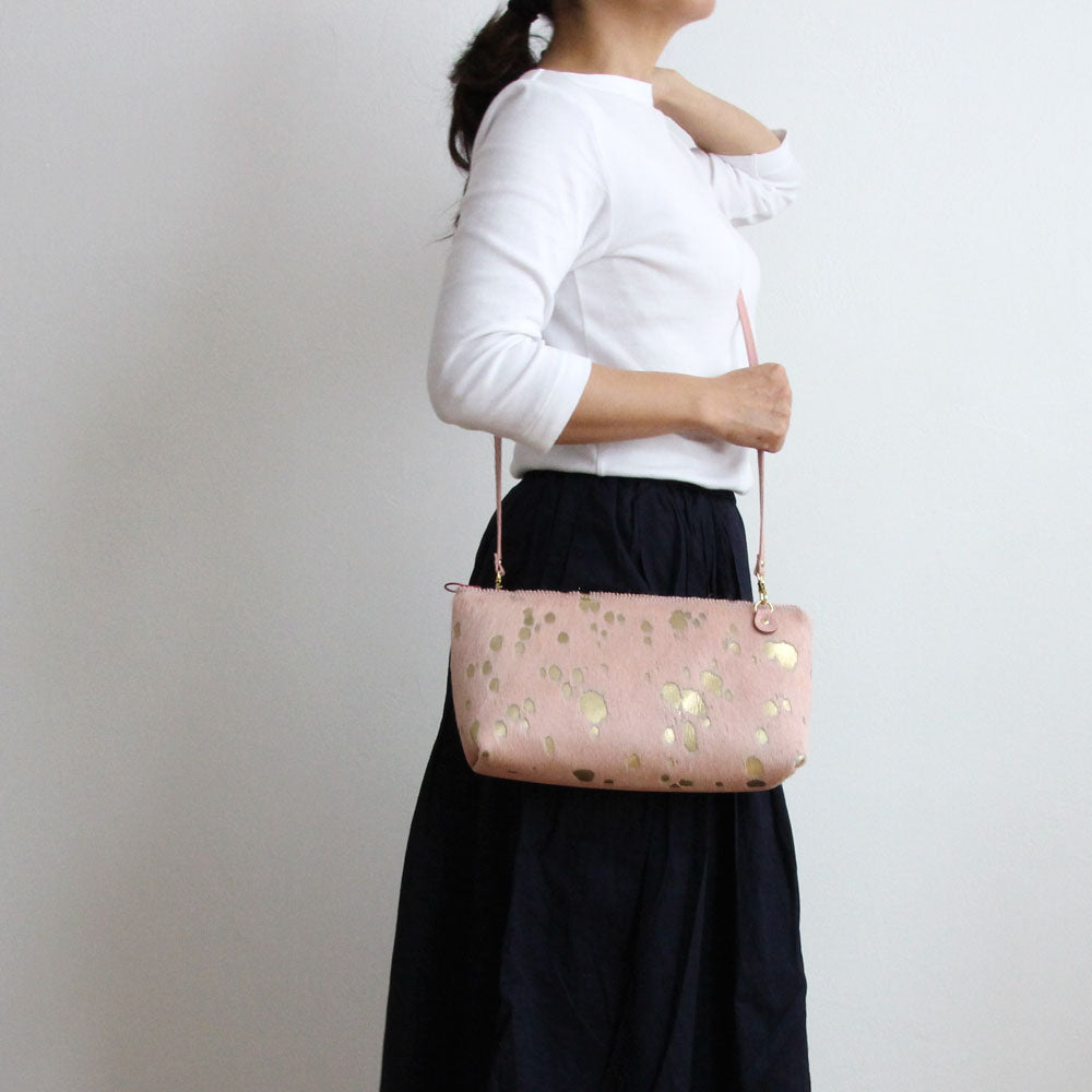 ピンク起毛×ゴールド / フラットポシェット