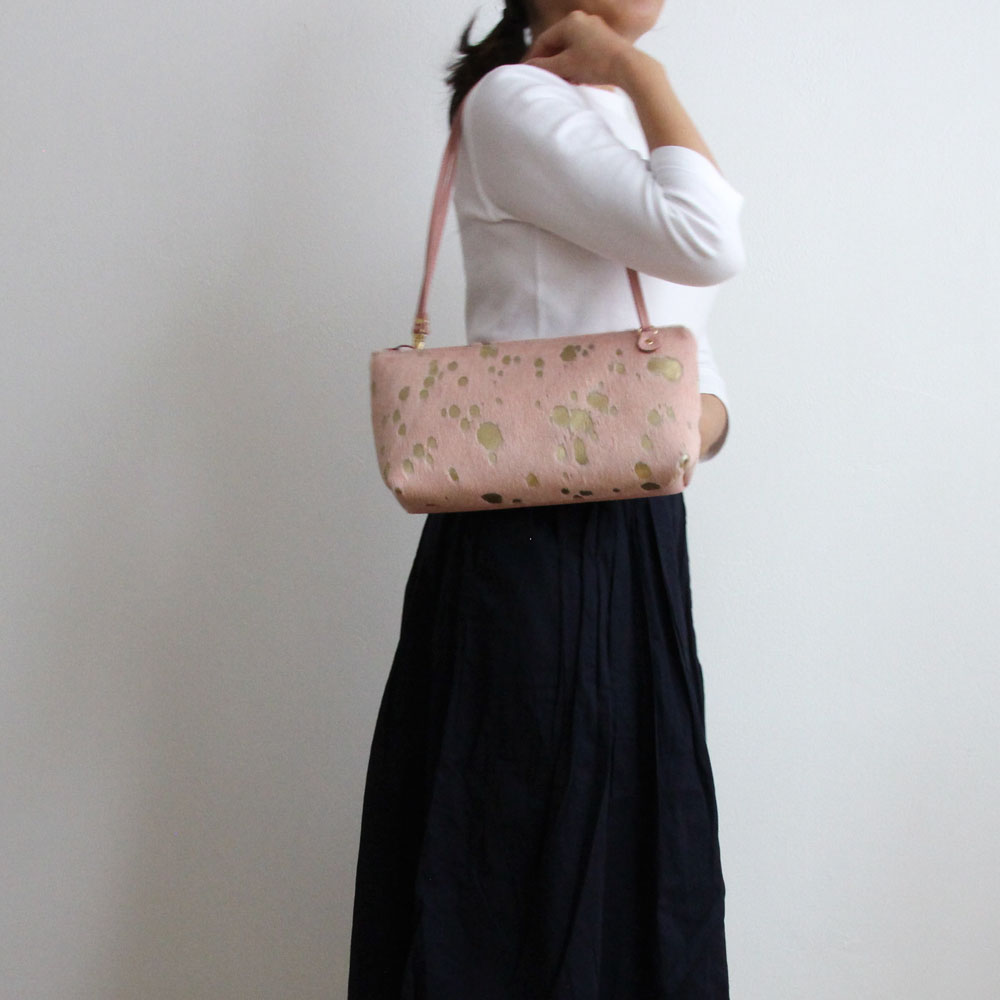 ピンク起毛×ゴールド / フラットポシェット