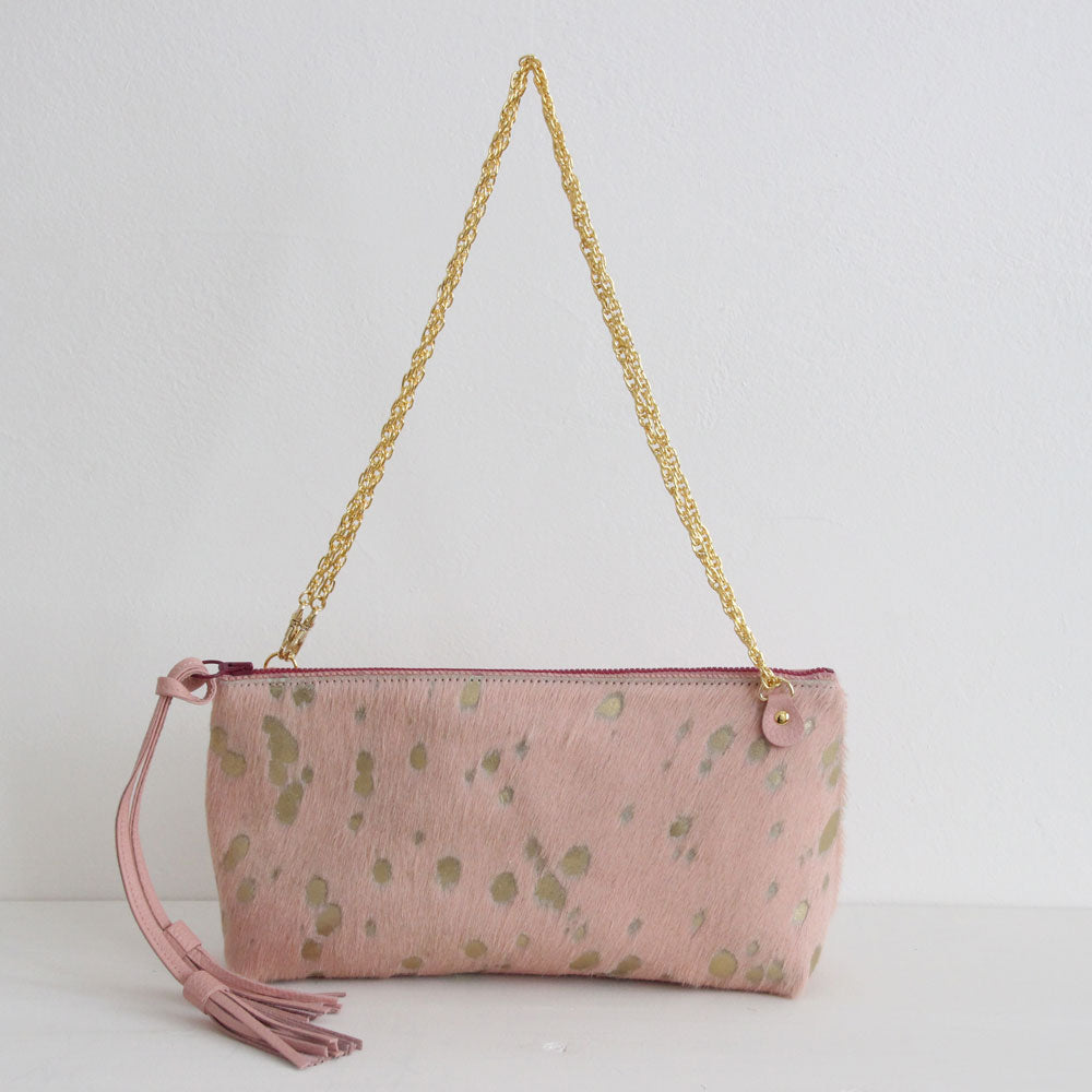 ピンク起毛×ゴールド / フラットポシェット