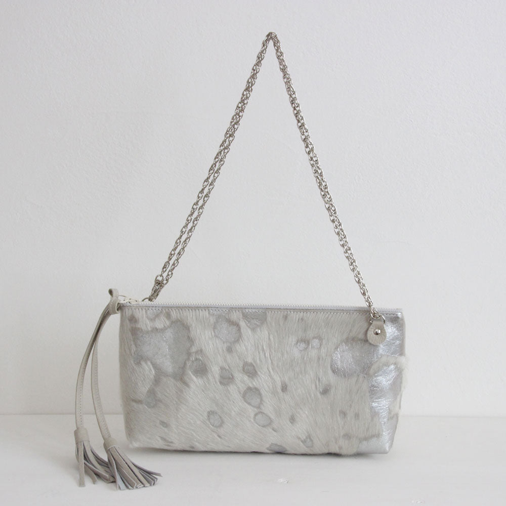 ホワイト起毛×シルバー / フラットポシェット