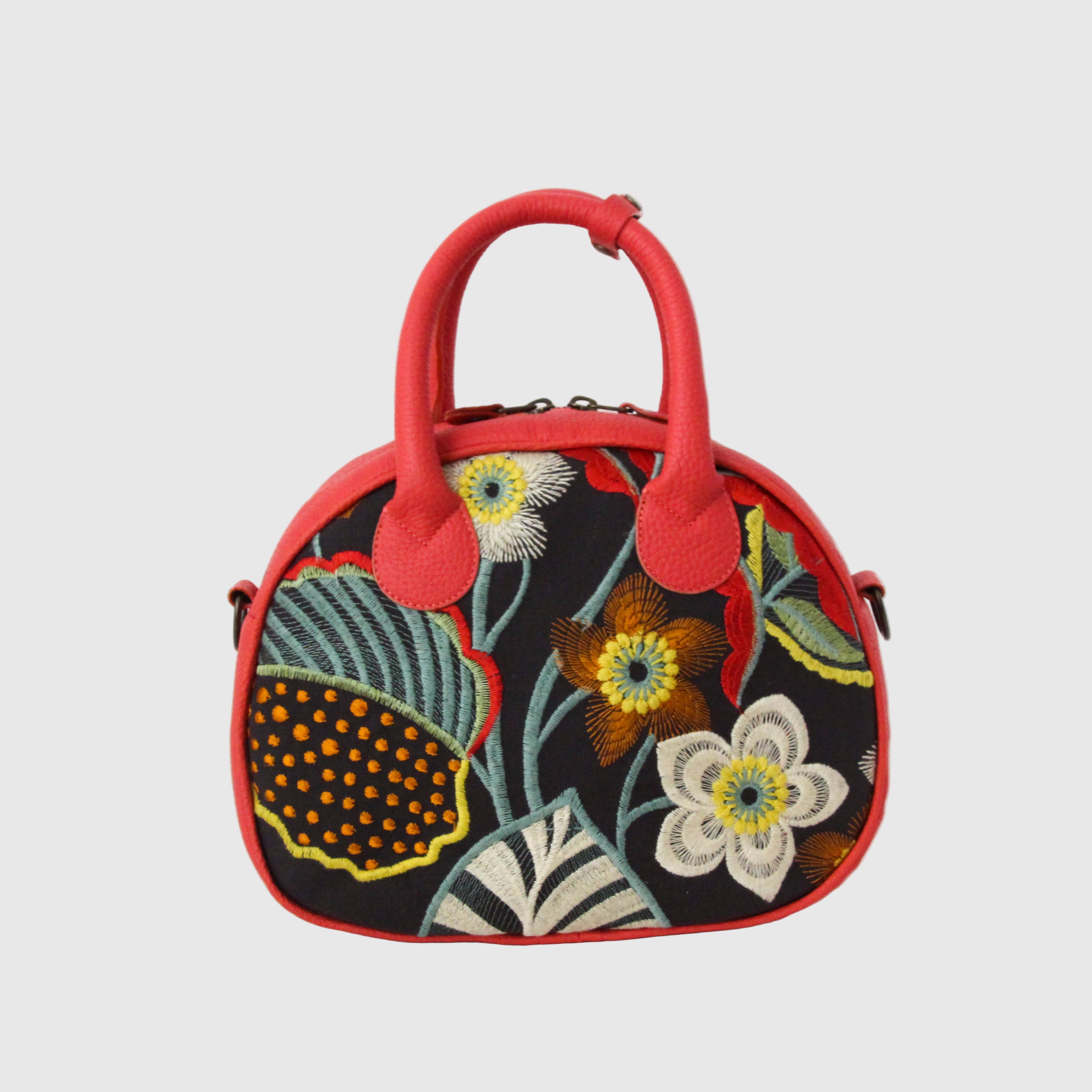 トロピカルフラワー刺繍グレー / ラウンドボストンSS