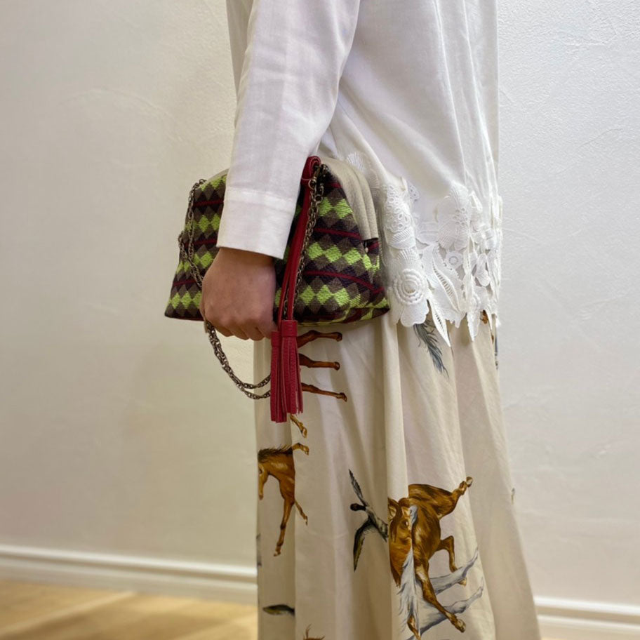 ブラウングリーンアーガイルボーダー / 口金ショルダーポーチM