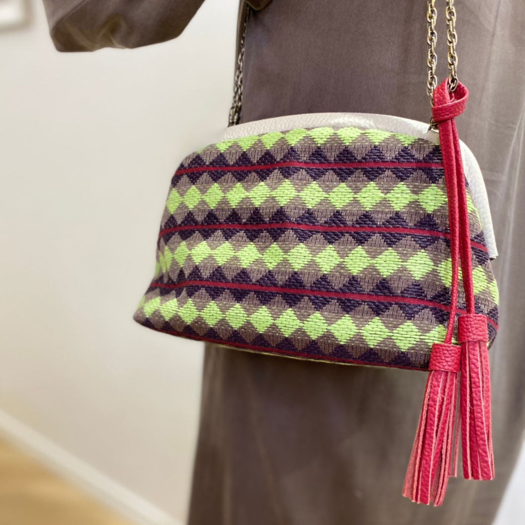 ブラウングリーンアーガイルボーダー / 口金ショルダーポーチM