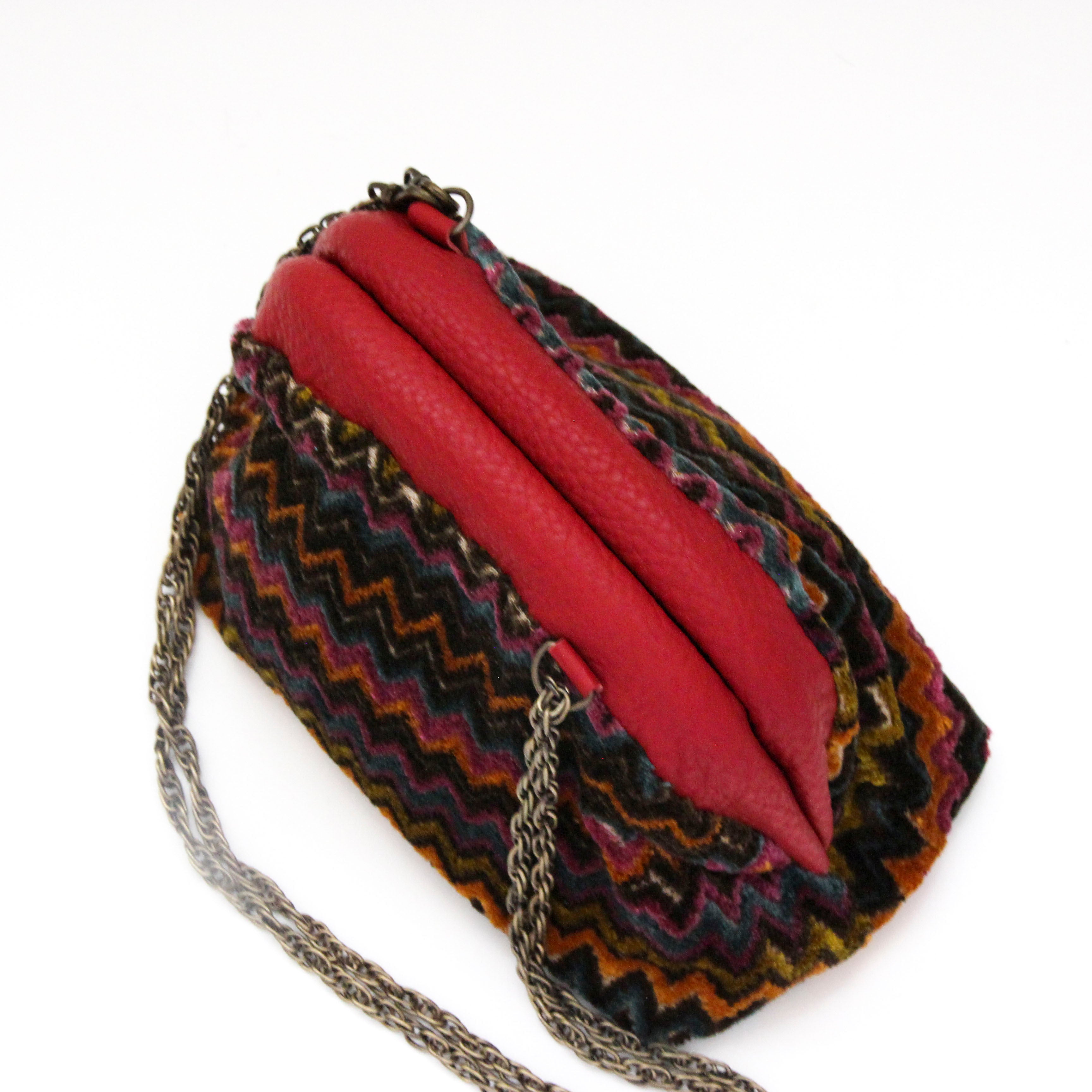 ブラウンジグザグベロア / 口金ショルダーポーチS